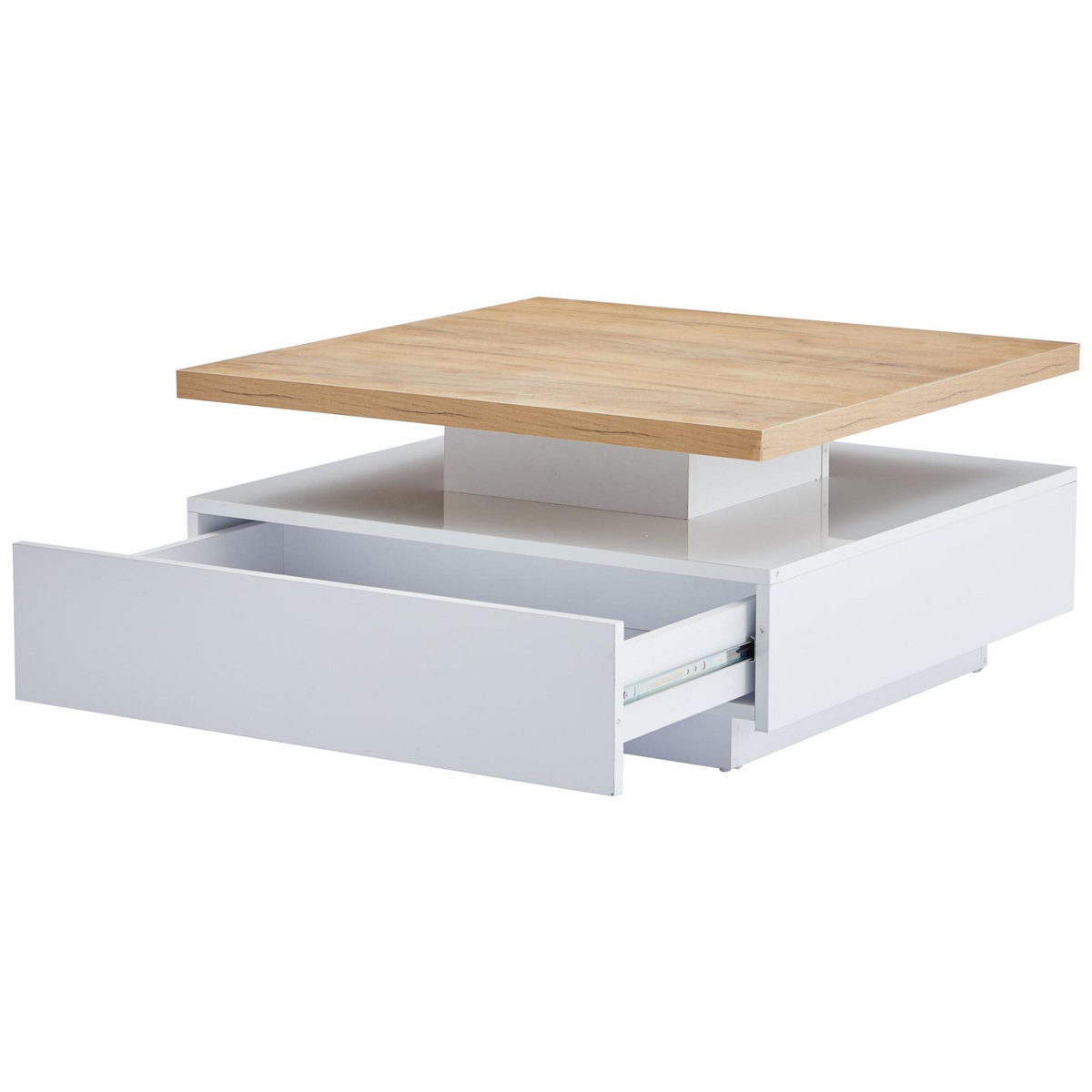 MERAX Table Basse Carrée Avec Un Bureau Rotatif à 360° Et 1 Tiroir Blanc