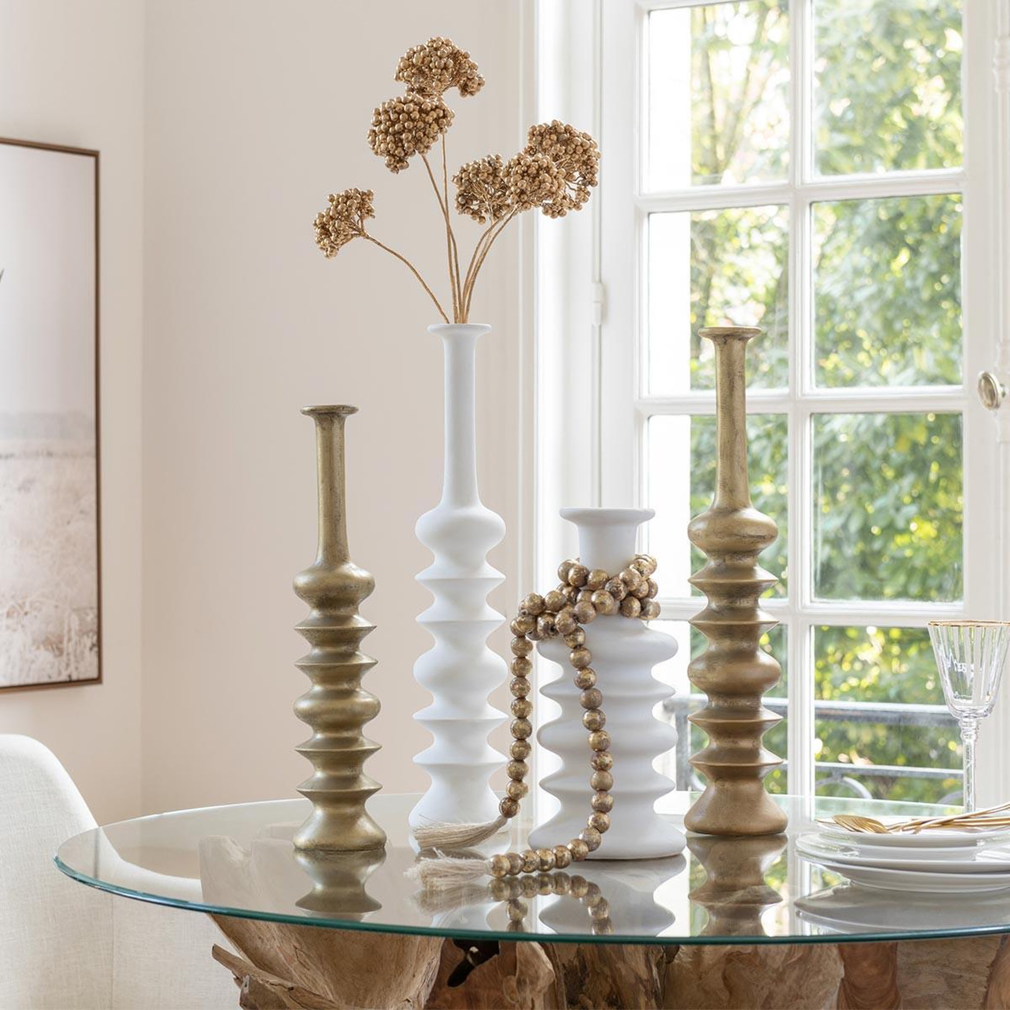 Voir la diapositive 3 : J-LINE Vase design en argile  nebu  60cm or