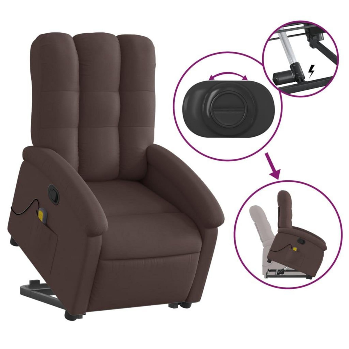 VIDAXL Fauteuil inclinable de massage Marron fonce Tissu