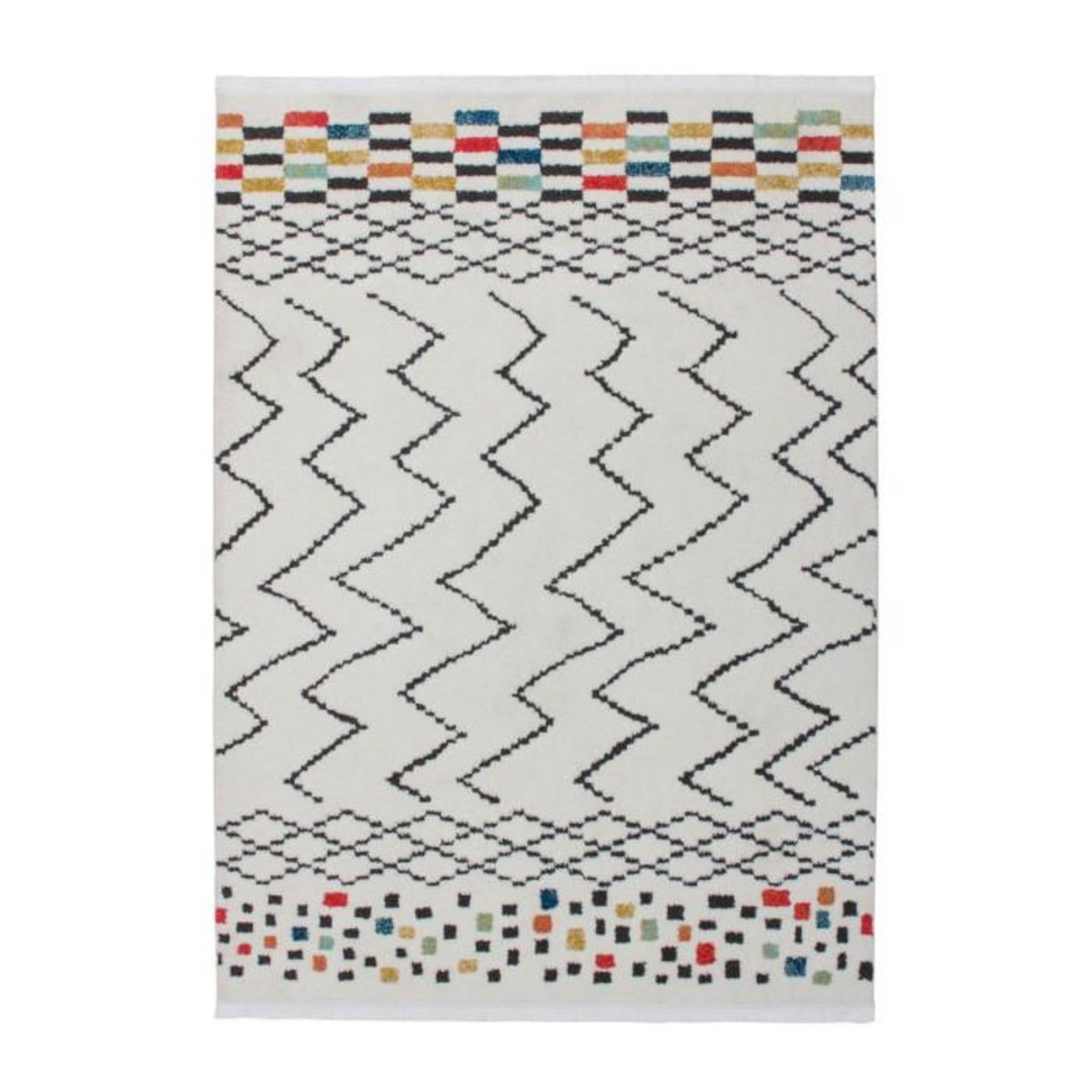 Paris Prix Tapis Ethnique à Franges  Agadir  Noir & Multicolore