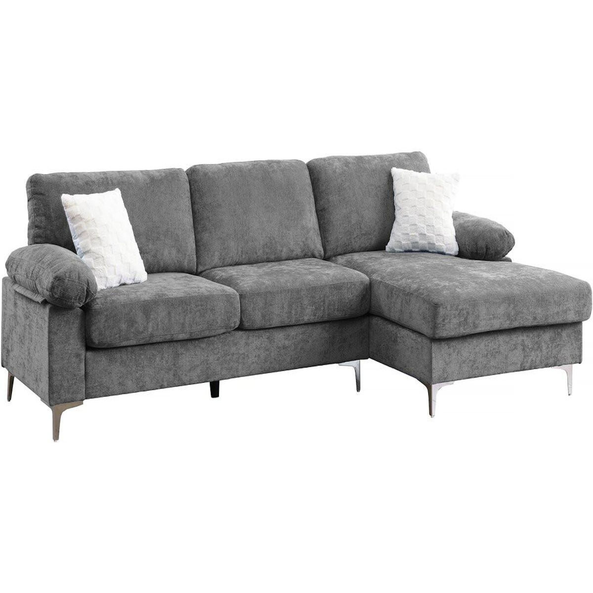 Habitat et Jardin Canapé d'angle droit en tissu chenille  Jade  - 3 places - Gris clair