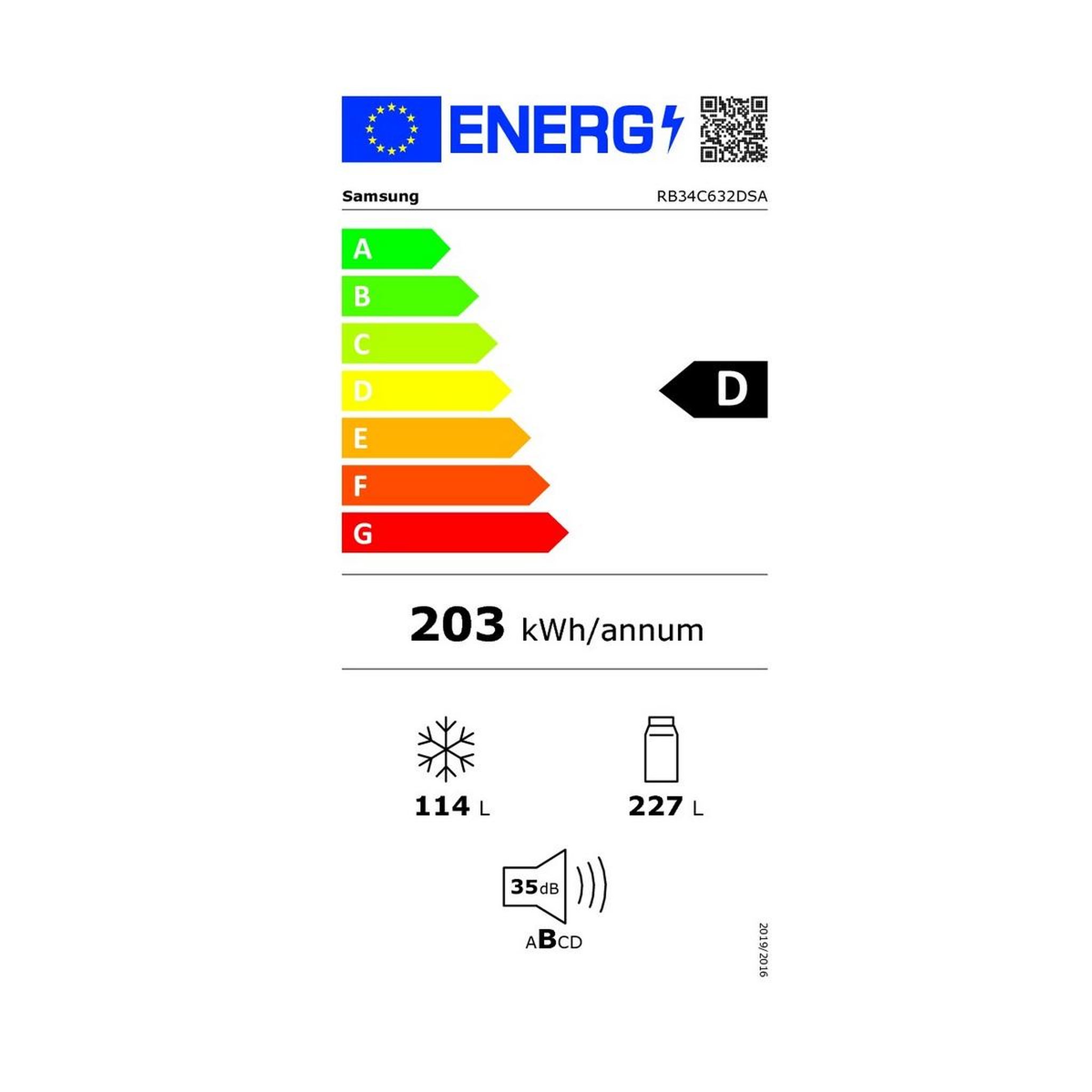 Voir la diapositive 2 : Samsung Réfrigérateur combiné 60cm 341l ventilé - rb34c632dsa
