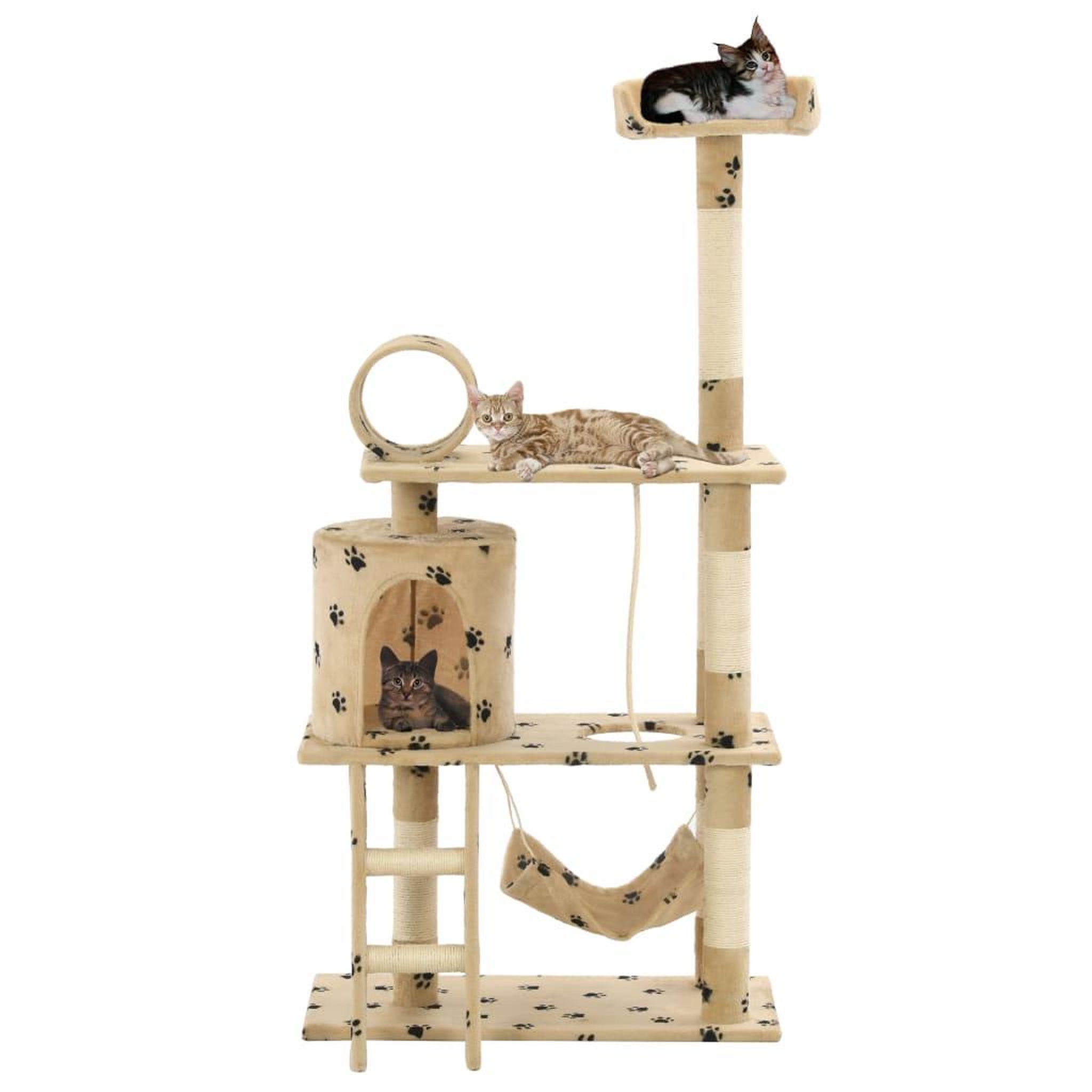 Voir la diapositive 1 : VIDAXL Arbre a chat avec griffoir en sisal 140cm Beige Motif de pattes