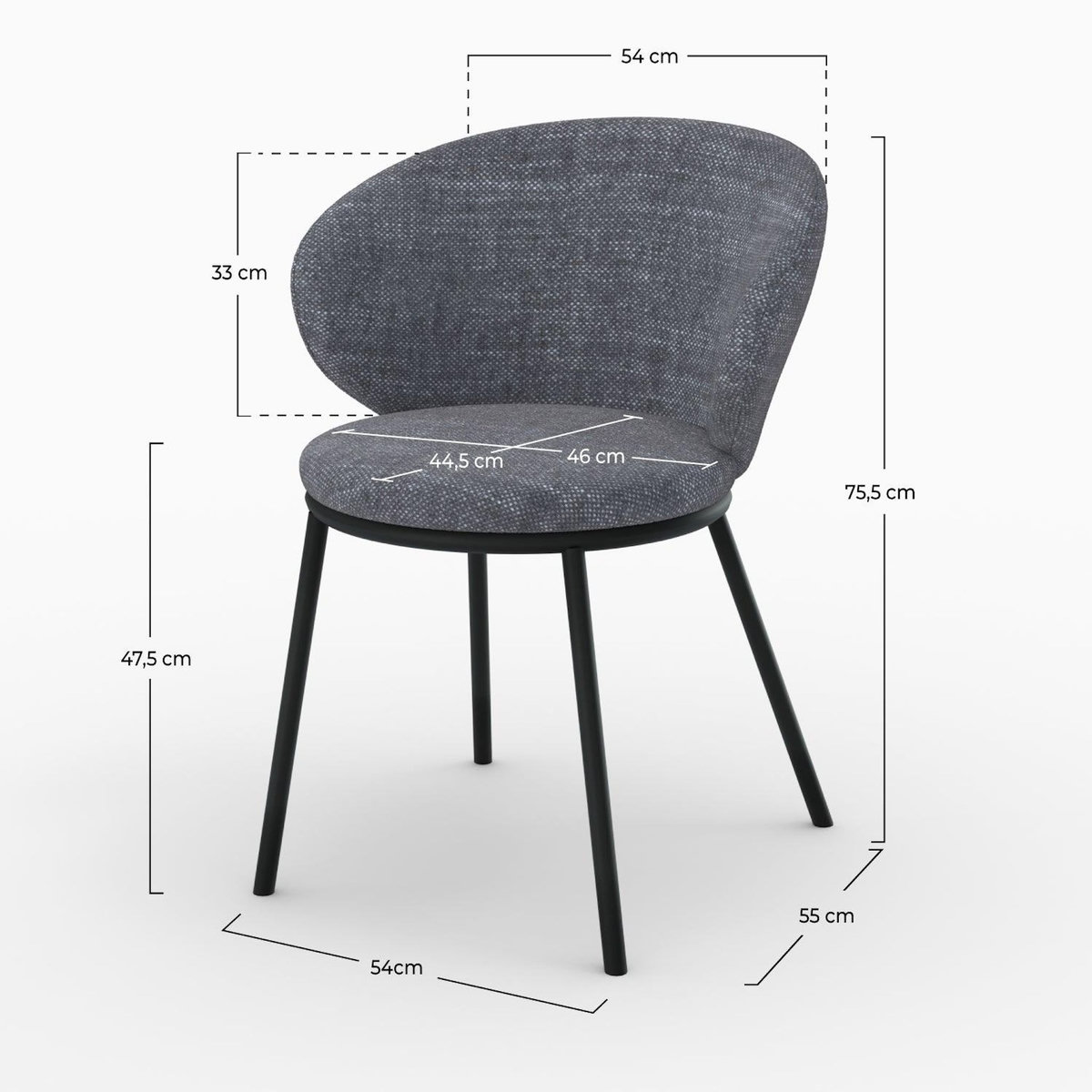 Rendez vous déco Chaise en tissu gris et pieds en métal noir-Angèle