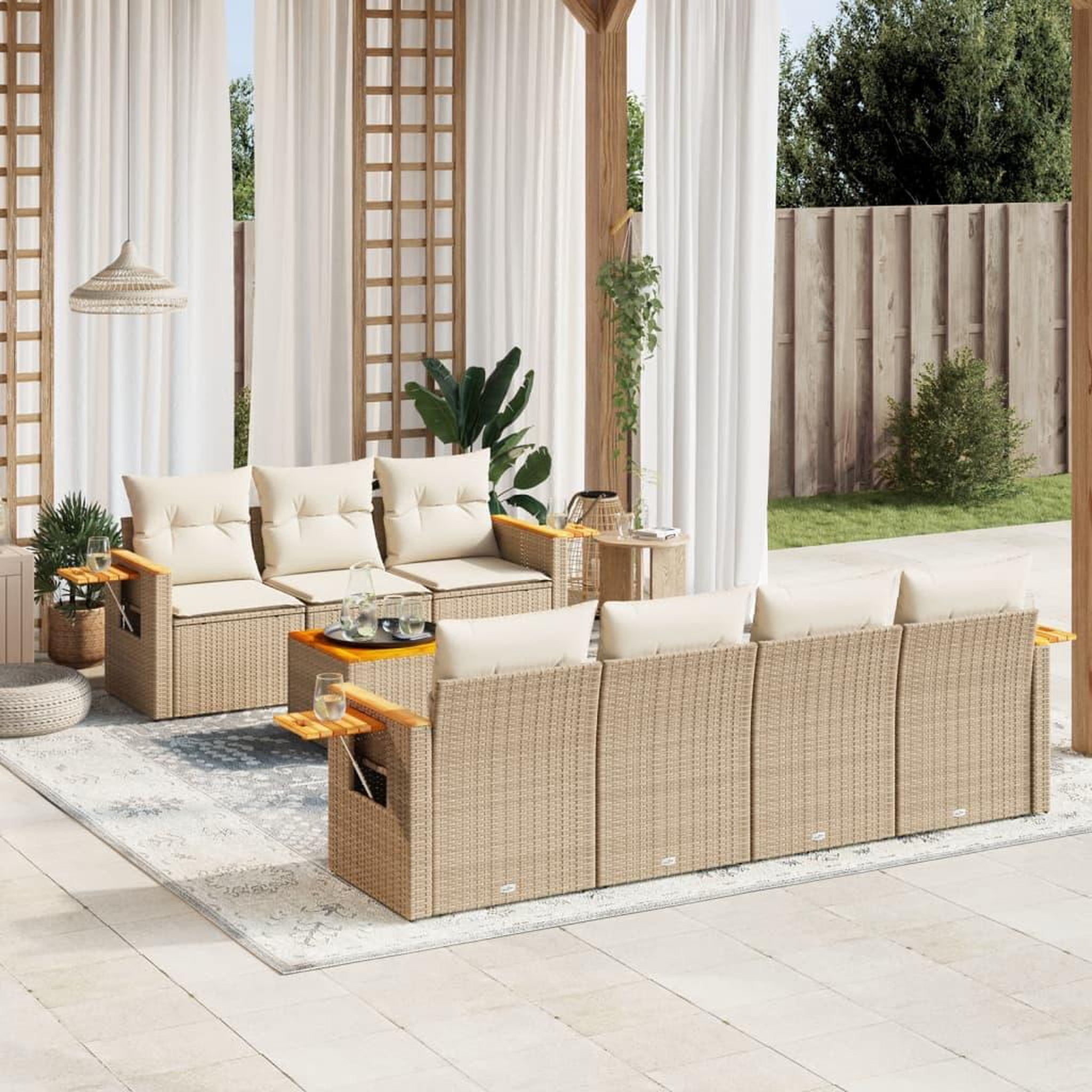 VIDAXL Salon de jardin avec coussins 8 pcs beige resine tressee