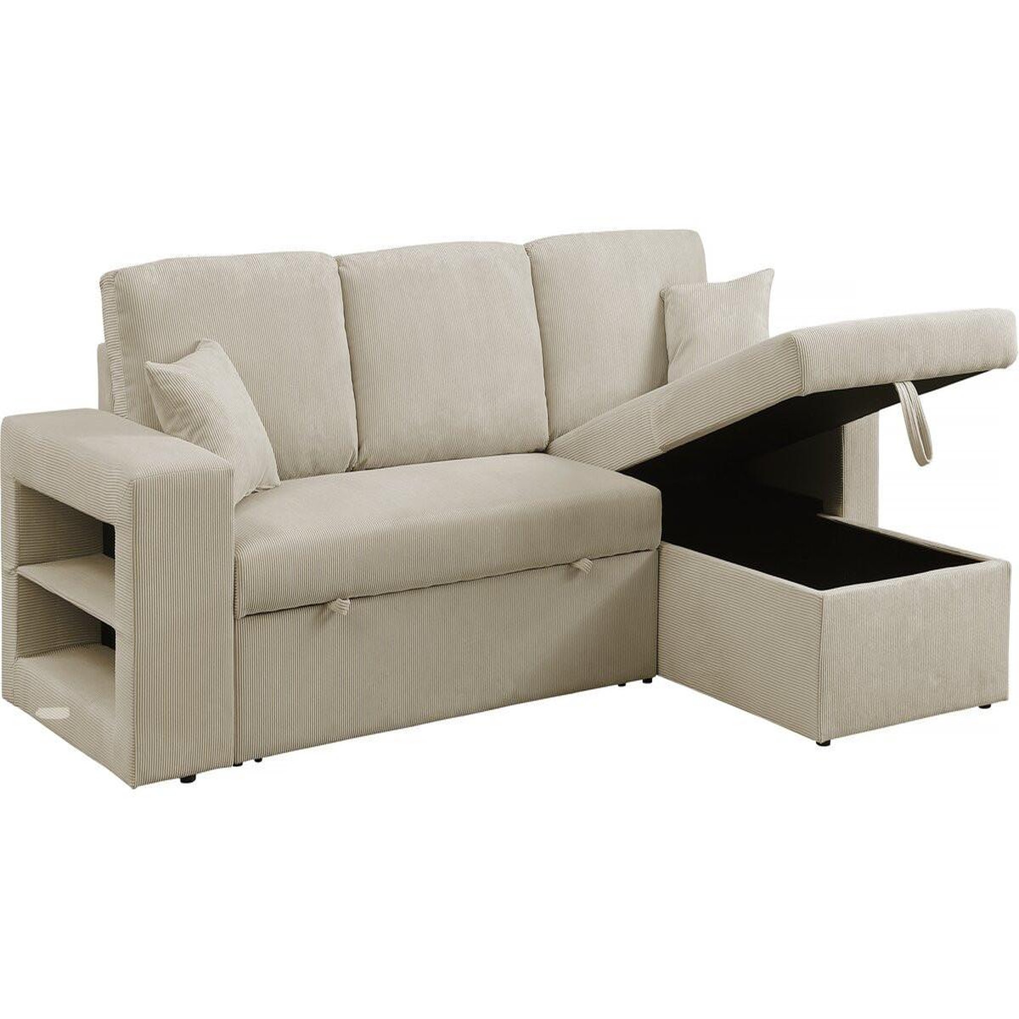 Voir la diapositive 4 : Habitat et Jardin Canapé d'angle en velours côtelé convertible/réversible  axel  - 3 places - beige