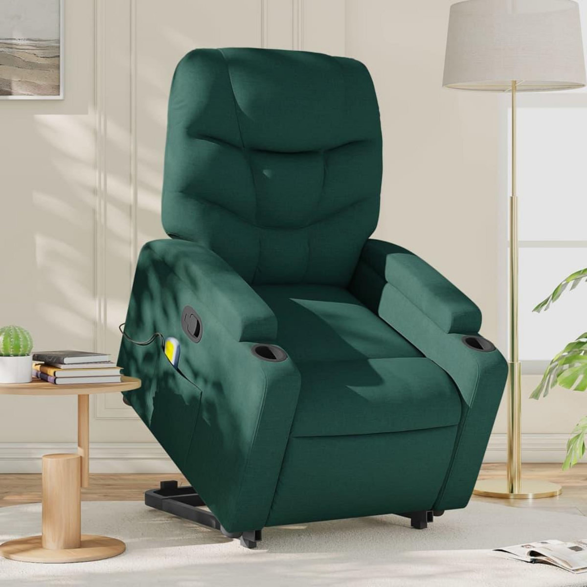 VIDAXL Fauteuil inclinable de massage Vert fonce Tissu