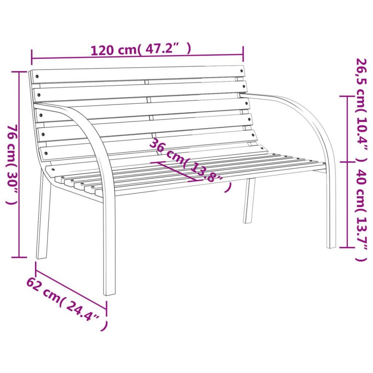 VIDAXL Banc de jardin 120 cm Bois et fer