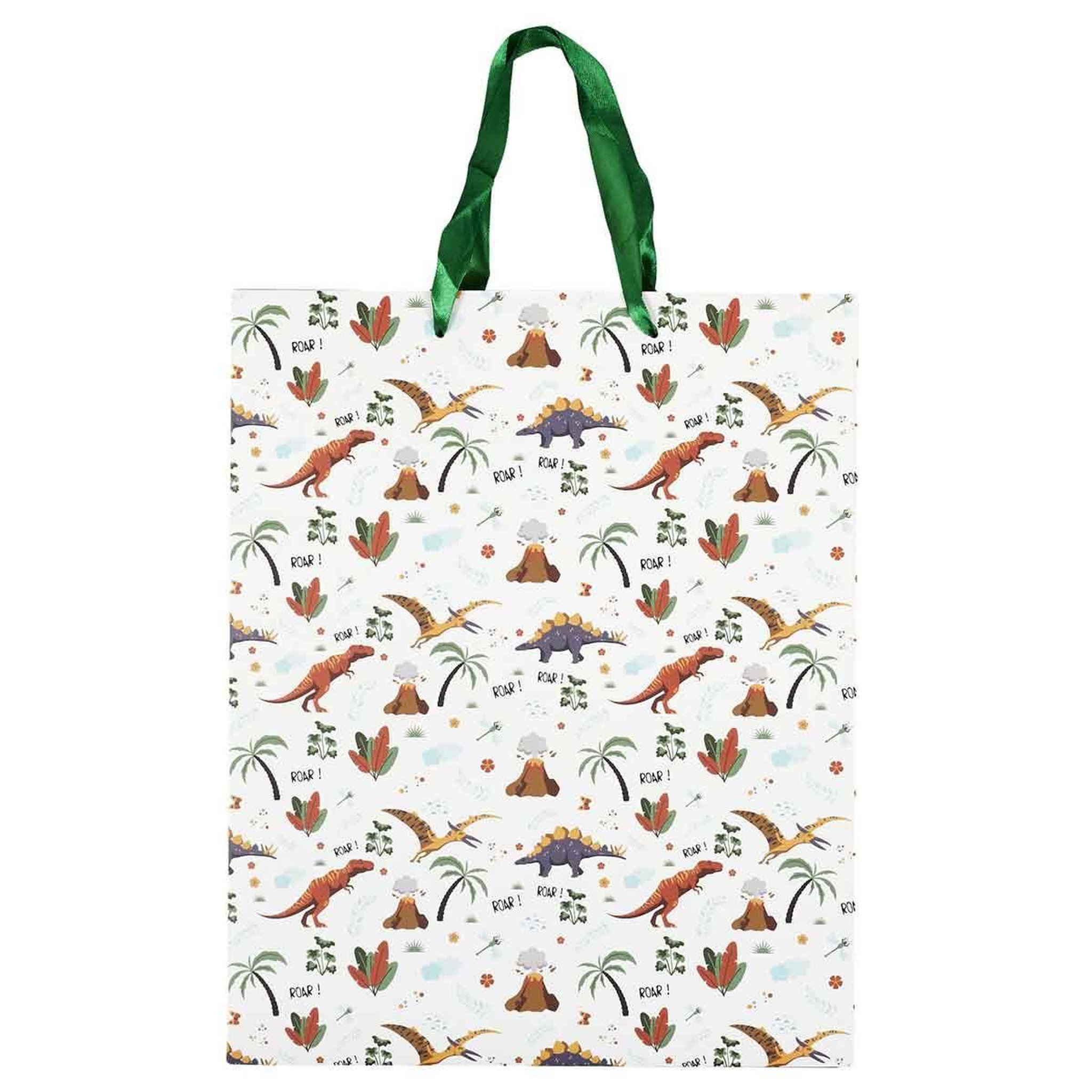 PARTY TIME Sac cadeau anniversaire  dinosaure  33cm vert