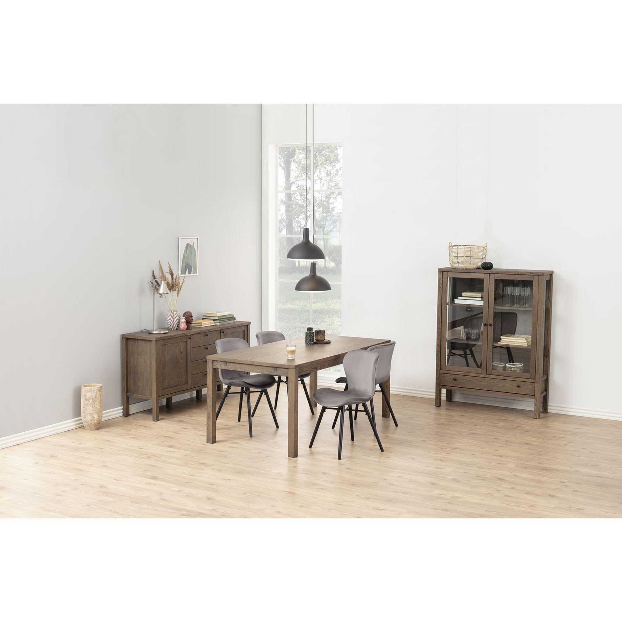 Voir la diapositive 2 : TOILINUX Lot de 2 chaises lucie en velours et bois - gris et noir