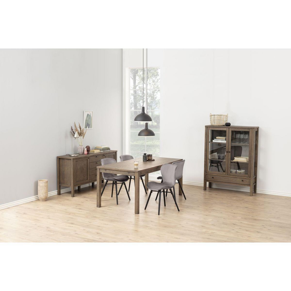 TOILINUX Lot de 2 chaises Lucie en velours et bois - Gris et noir