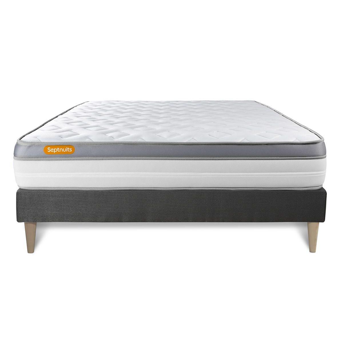 SEPTNUITS Matelas + sommier kit gris Memo Zen Mousse à mémoire de forme MAXI épaisseur