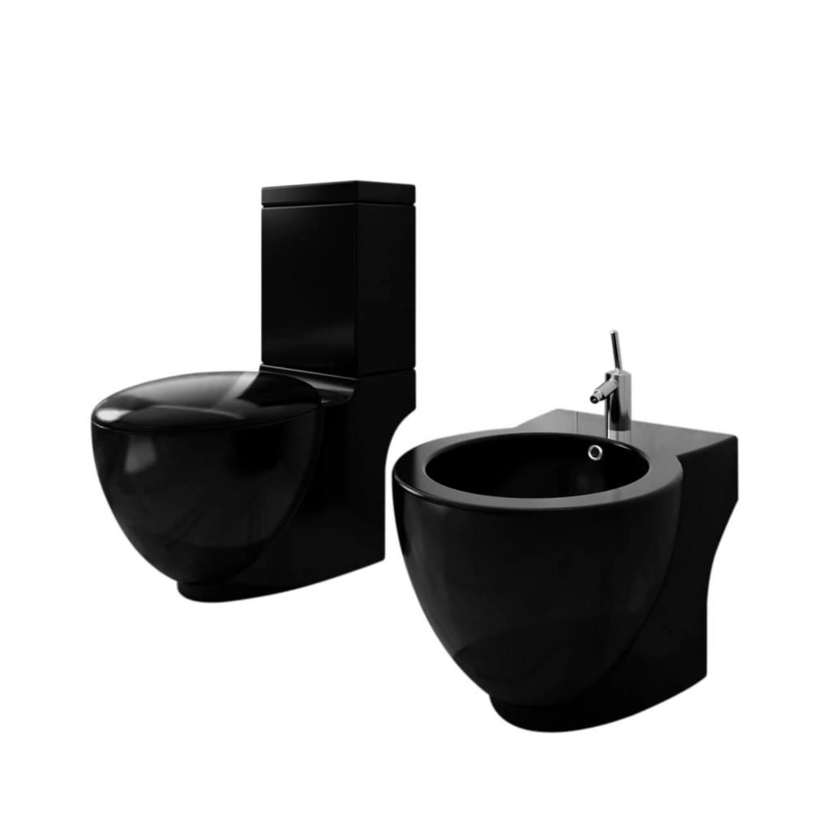VIDAXL Ensemble de toilette et bidet sur pied Noir Ceramique