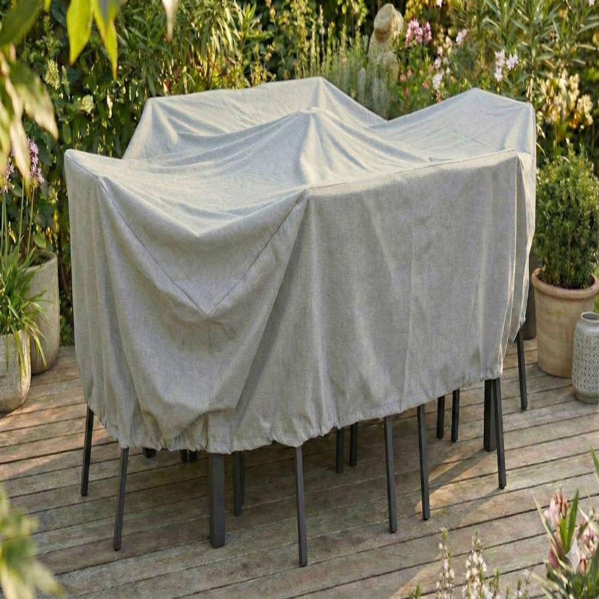 Jardiline Housse de protection Cover Garden pour table rectangulaire 8-10 personnes + chaises, avec trépied - 290 x 130 x 70 cm - Jardiline