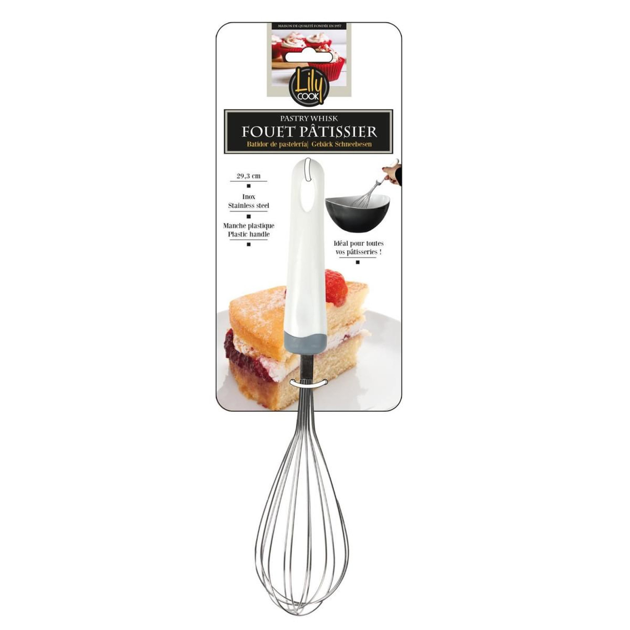 Voir la diapositive 3 : Lily Cook Fouet de Cuisine  Pâtissier  29cm Blanc & Gris