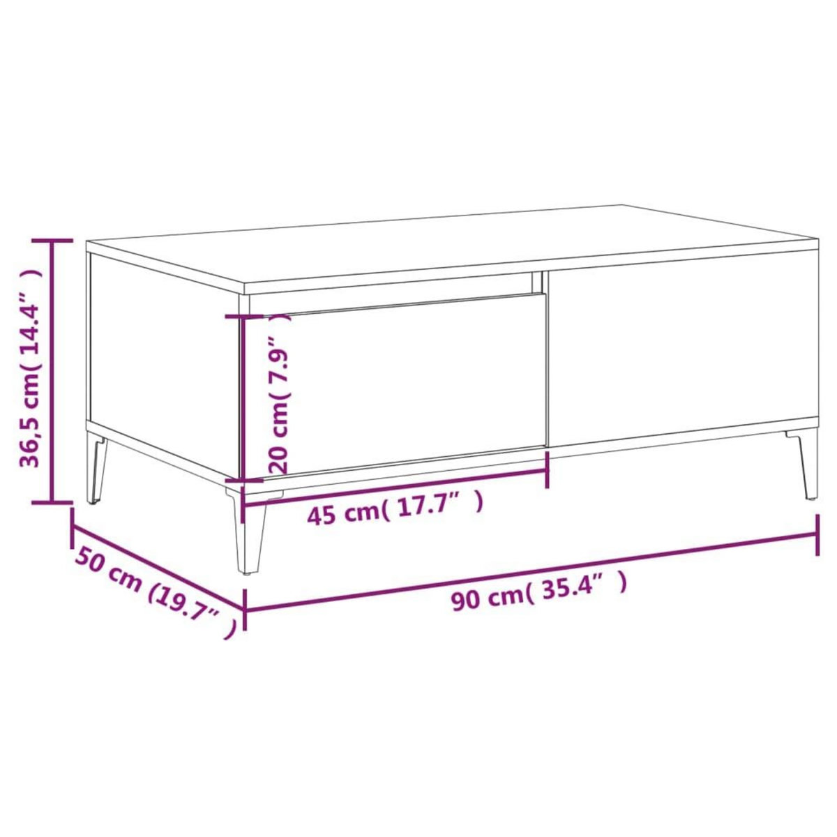 VIDAXL Table basse Blanc 90x50x36,5 cm Bois d'ingenierie