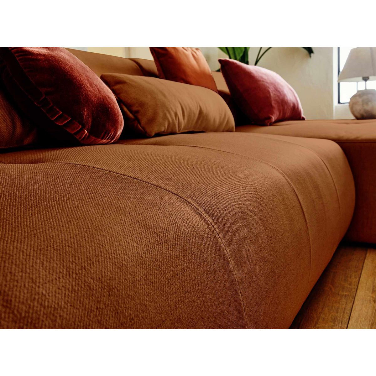 LISA DESIGN Onyx - canapé panoramique d'angle gauche 7 places - en tissu