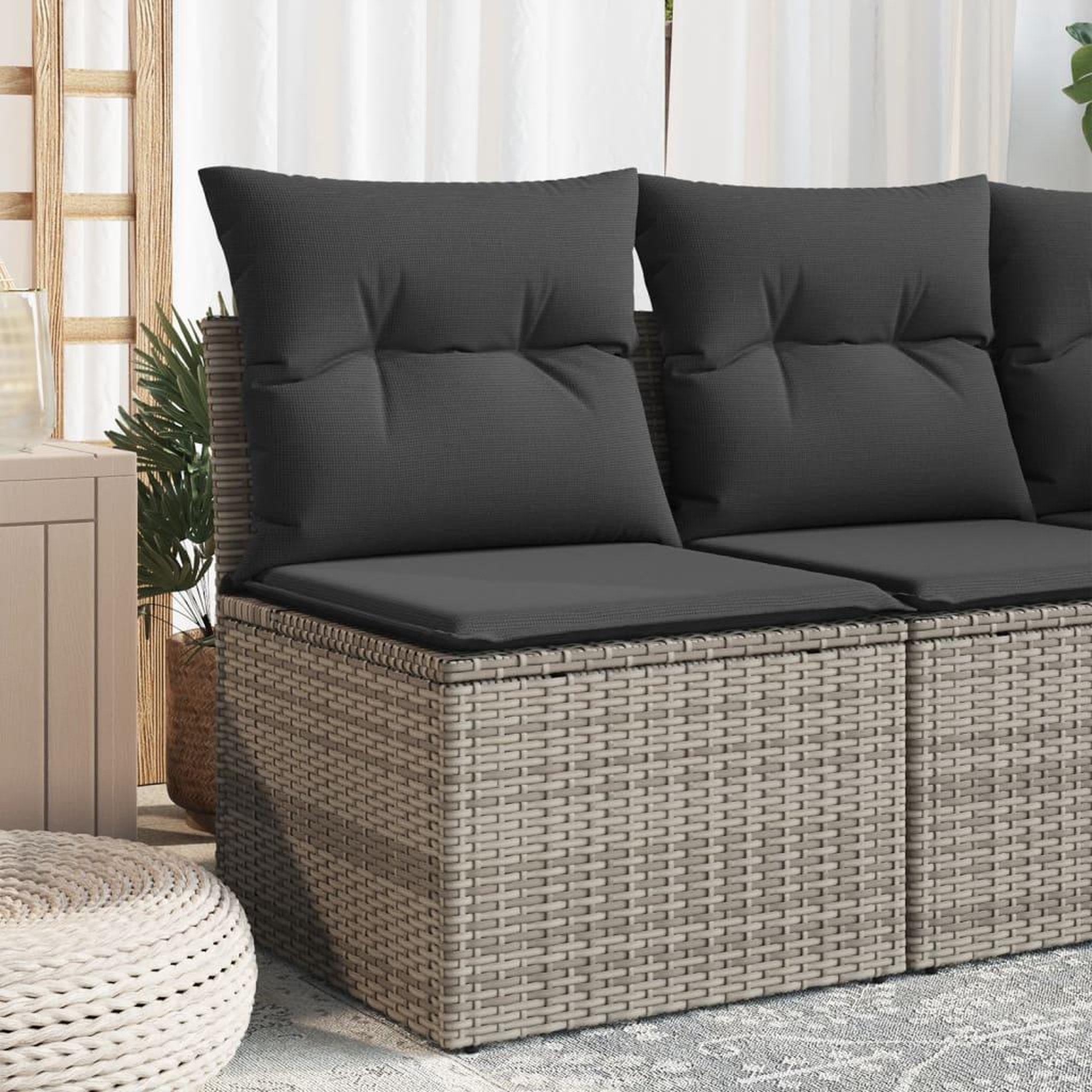 VIDAXL Chaise de jardin sans accoudoirs avec coussins gris poly rotin