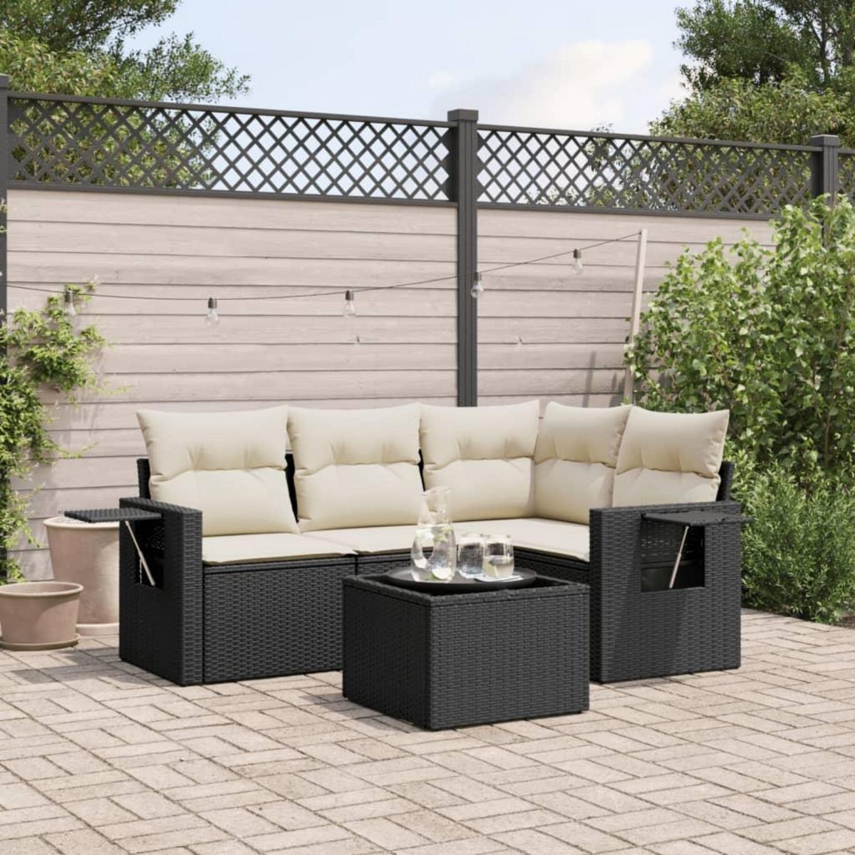 VIDAXL Salon de jardin 5 pcs avec coussins noir resine tressee