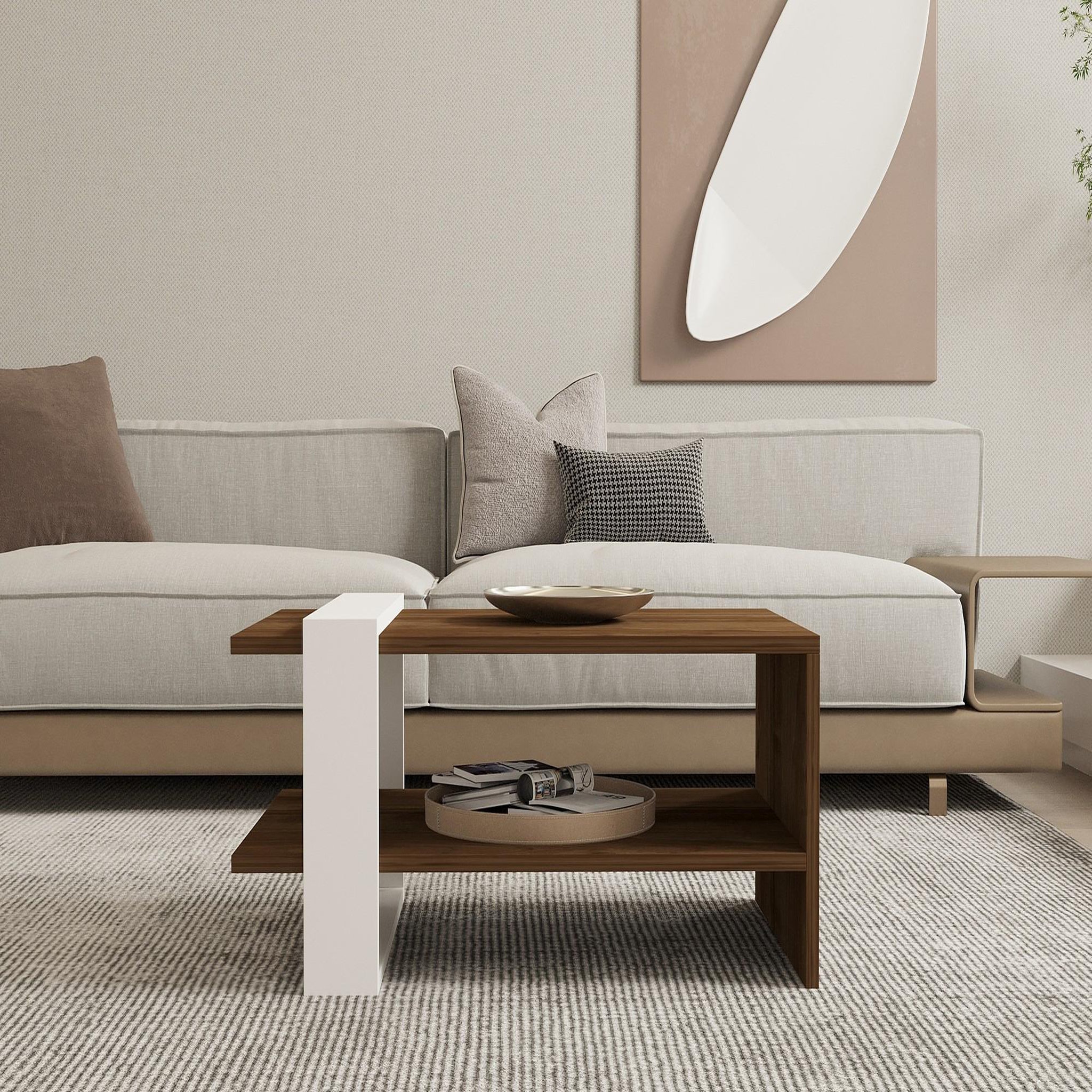 Voir la diapositive 3 : Habitat et Jardin Table basse en bois  gaye  - 80 x 50 x 35 cm - noyer, blanc