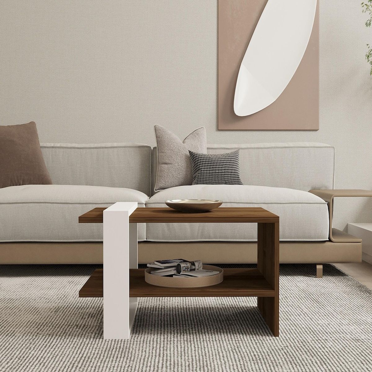 Habitat et Jardin Table Basse en bois  Gaye  - 50 x 80 x 35 cm - Noyer, Blanc