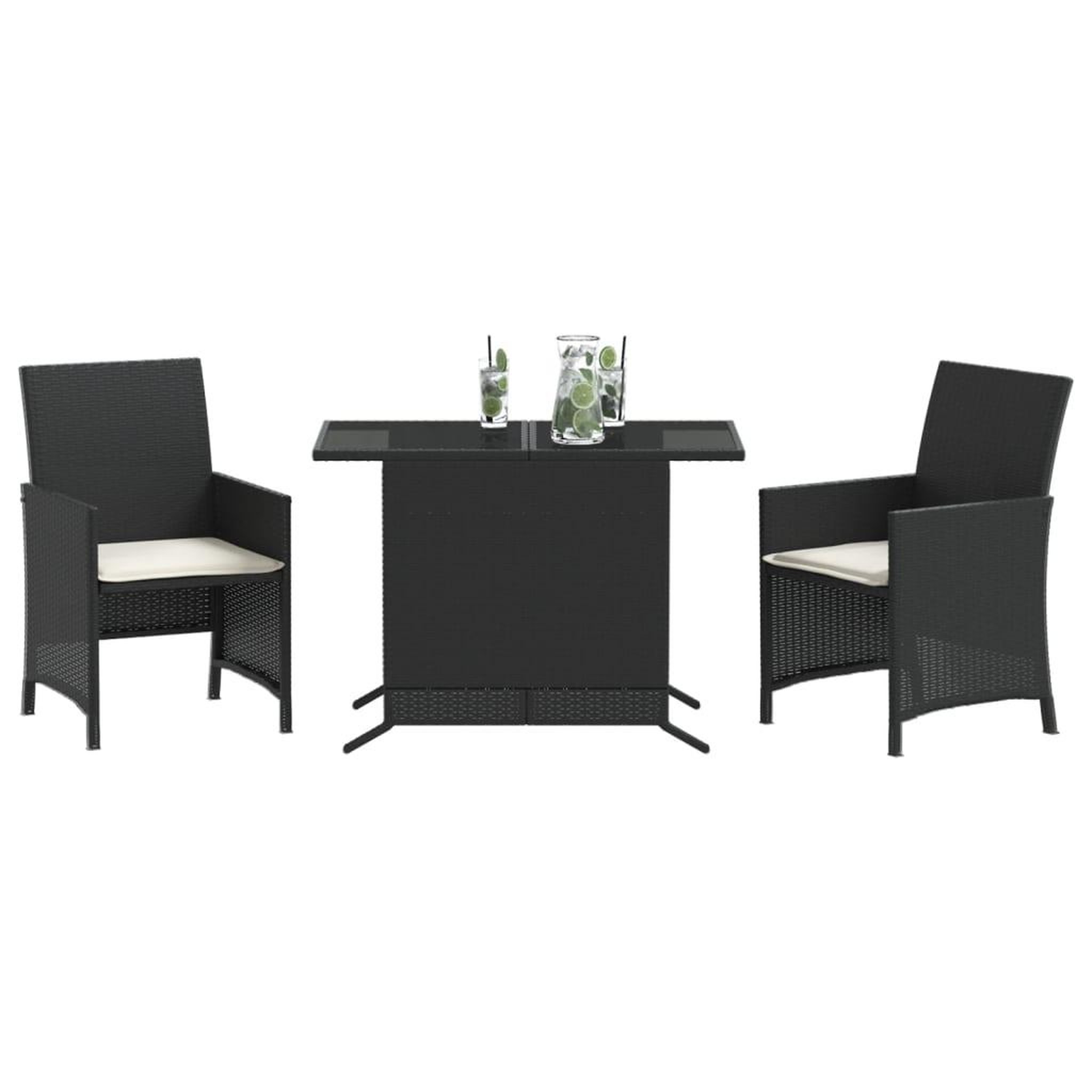Voir la diapositive 3 : VIDAXL Ensemble de bistro 3 pcs avec coussins noir resine tressee