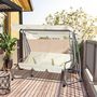 Voir la diapositive 2 : OUTSUNNY Balancelle de jardin 3 places convertible toit inclinaison réglable 2 tablettes support acier époxy gris polyester crème