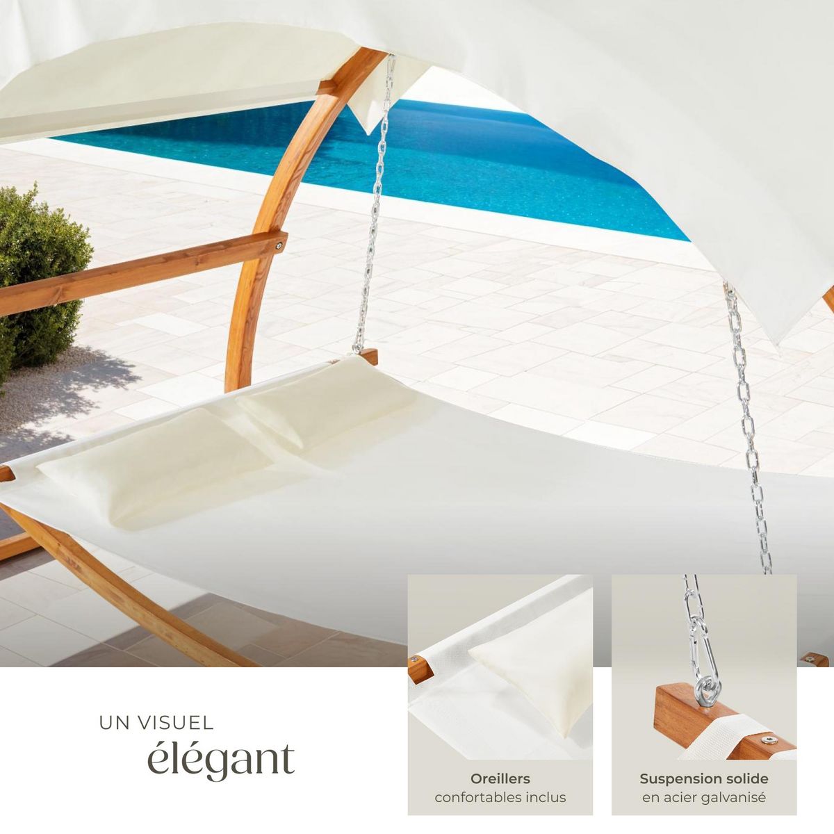 tectake Hamac avec cadre en bois pour 2 personnes marron teck