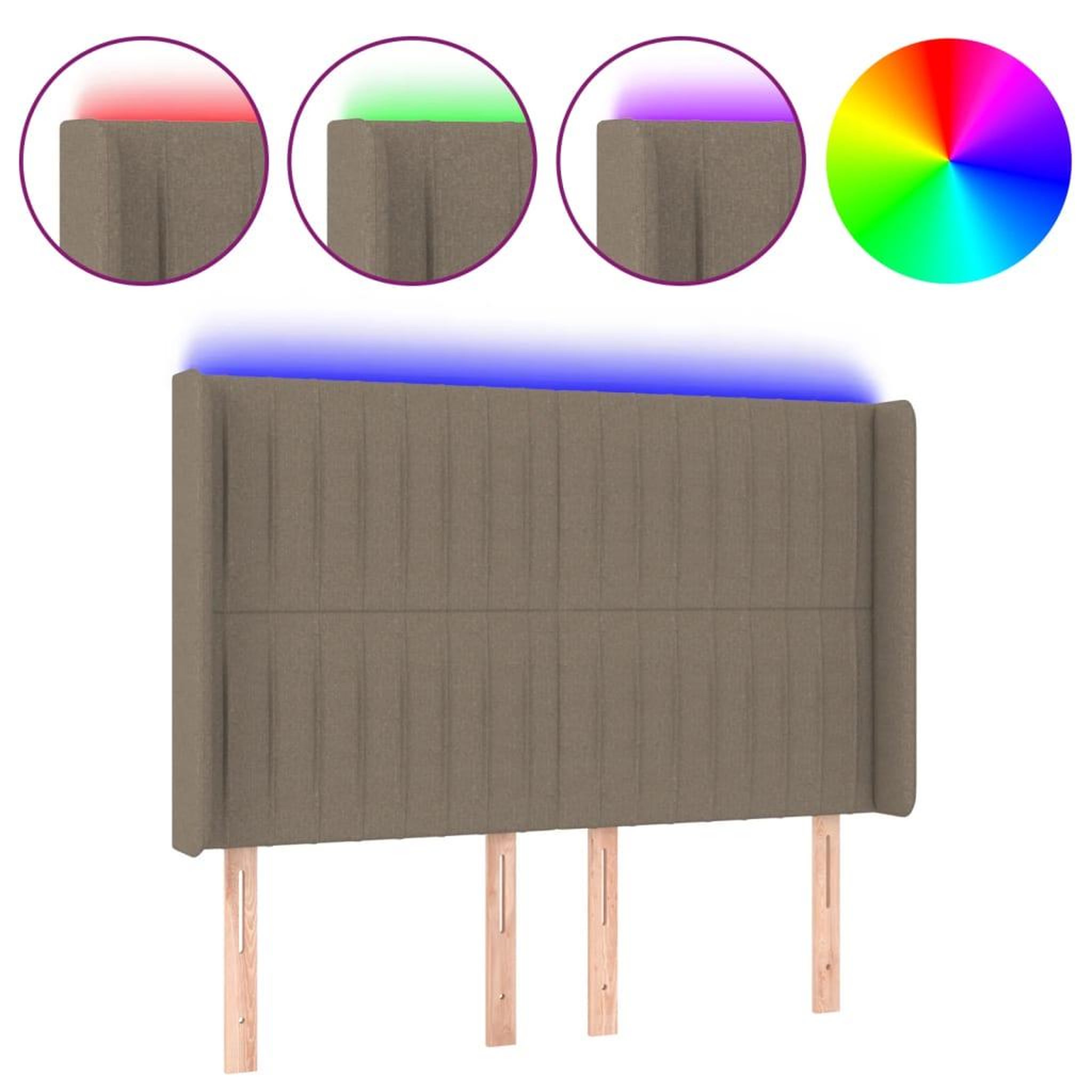 Voir la diapositive 2 : VIDAXL Tete de lit a LED Taupe 147x16x118/128 cm Tissu