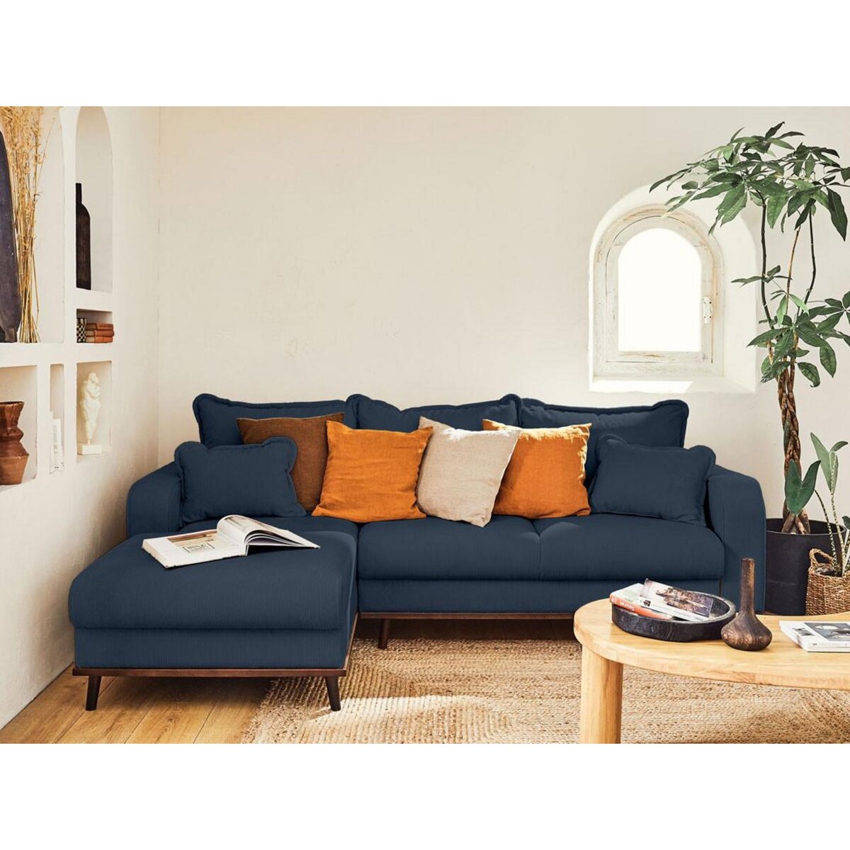 LISA DESIGN Albane - canapé d'angle gauche - 4 places - convertible avec coffre - en velours côtelé