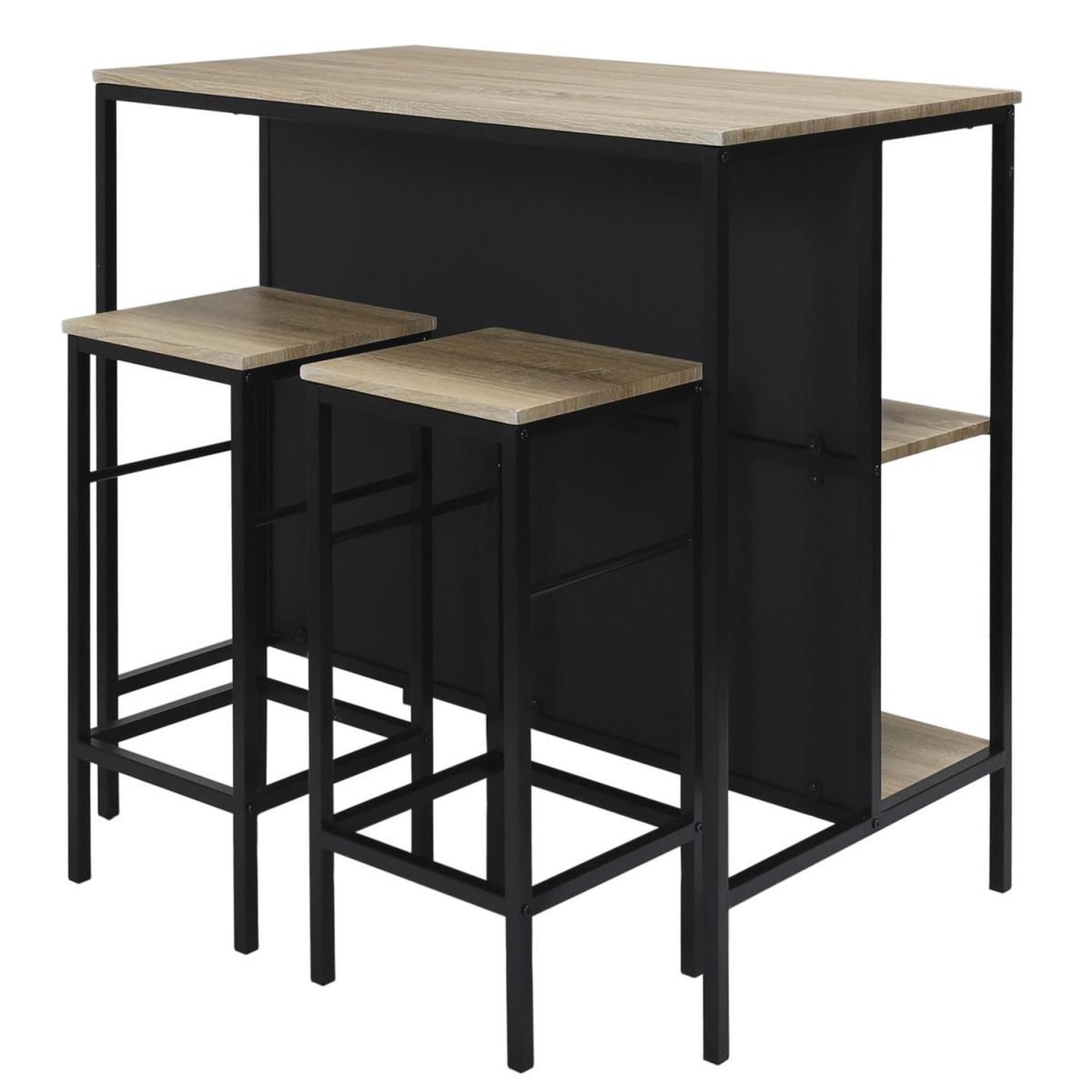 The Home Deco Factory Ilot de cuisine & 2 tabourets  loka  100cm noir