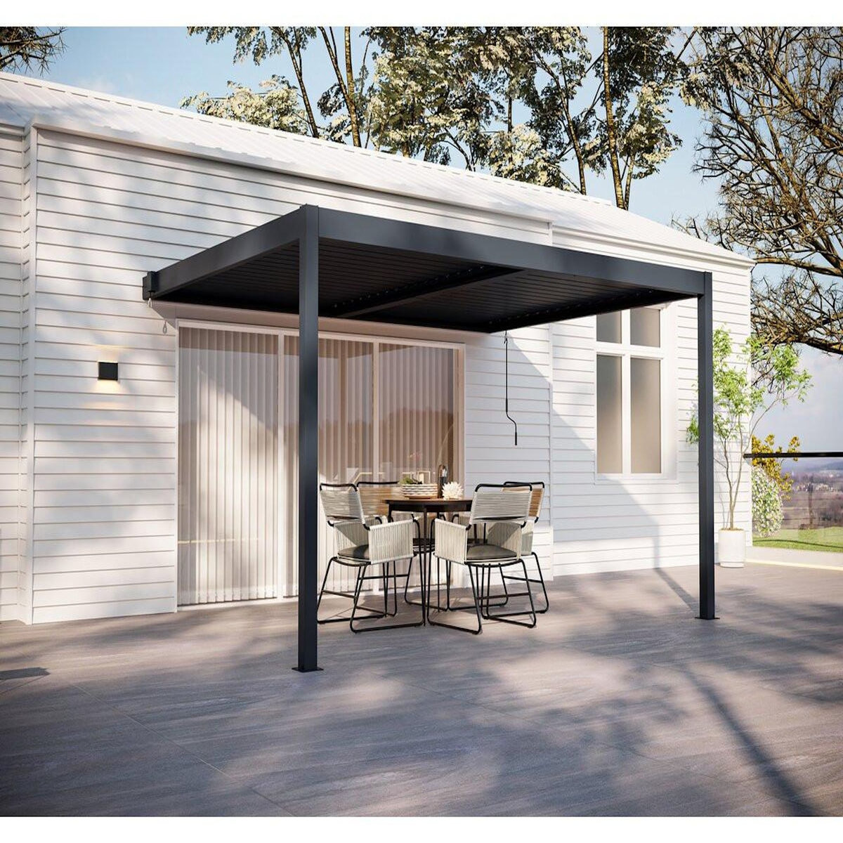 Habitat et Jardin Pergola adossée en aluminium  Windsor  - Gris anthracite - 3 x 4 m