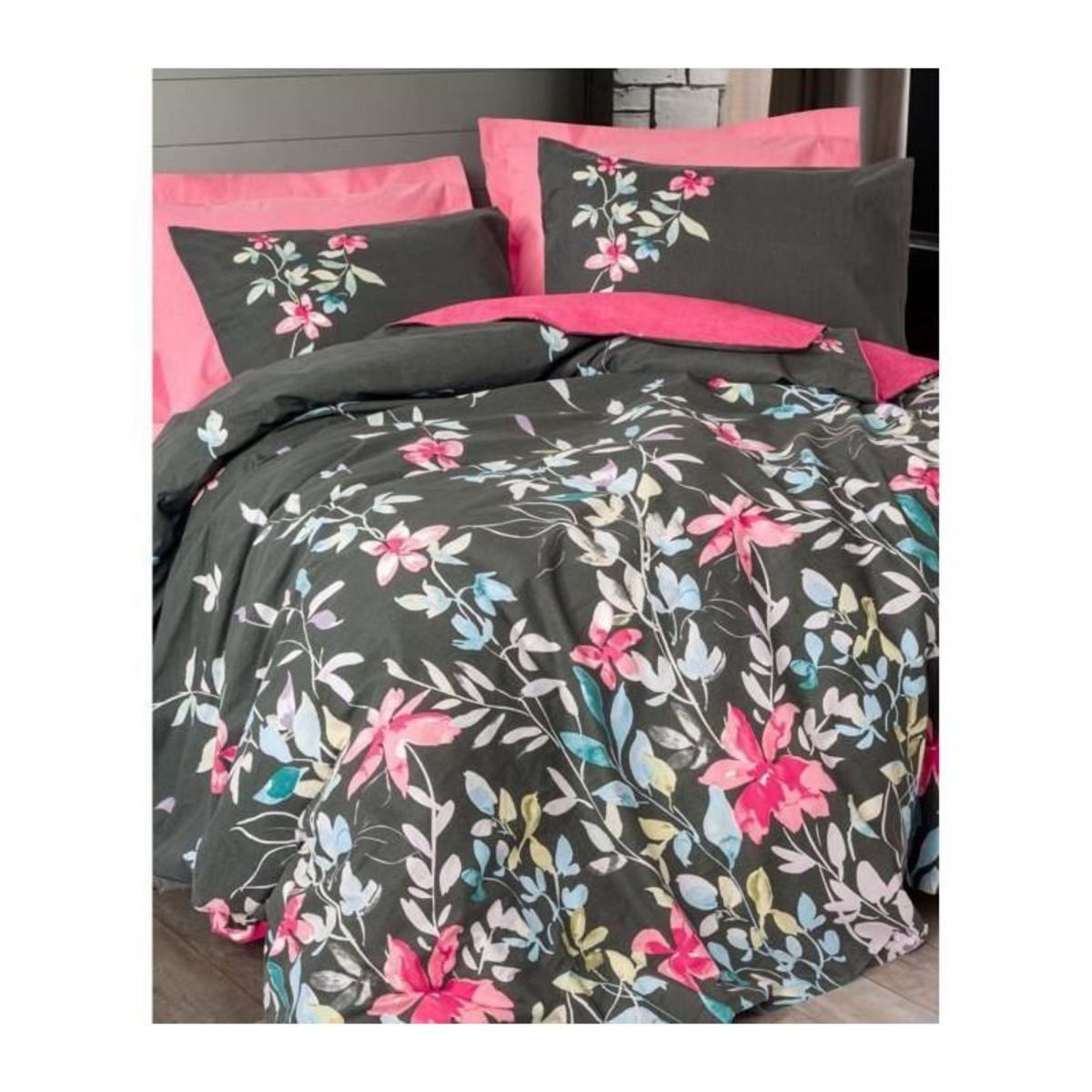 GENERIQUE Parure de lit - 129CTN64833 - 1 housse de couette 220 x 240 cm + 2 taies d'oreiller 60 x 60 cm - 100% coton ranforcé - Rose