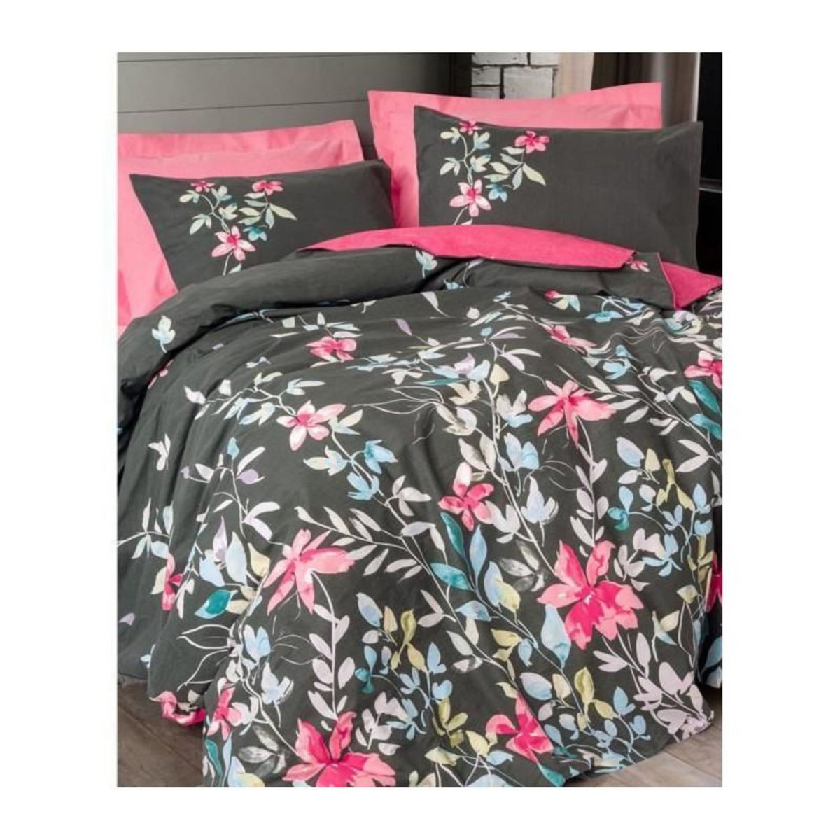 GENERIQUE Parure de lit - 129CTN64833 - 1 housse de couette 220 x 240 cm + 2 taies d'oreiller 60 x 60 cm - 100% coton ranforcé - Rose