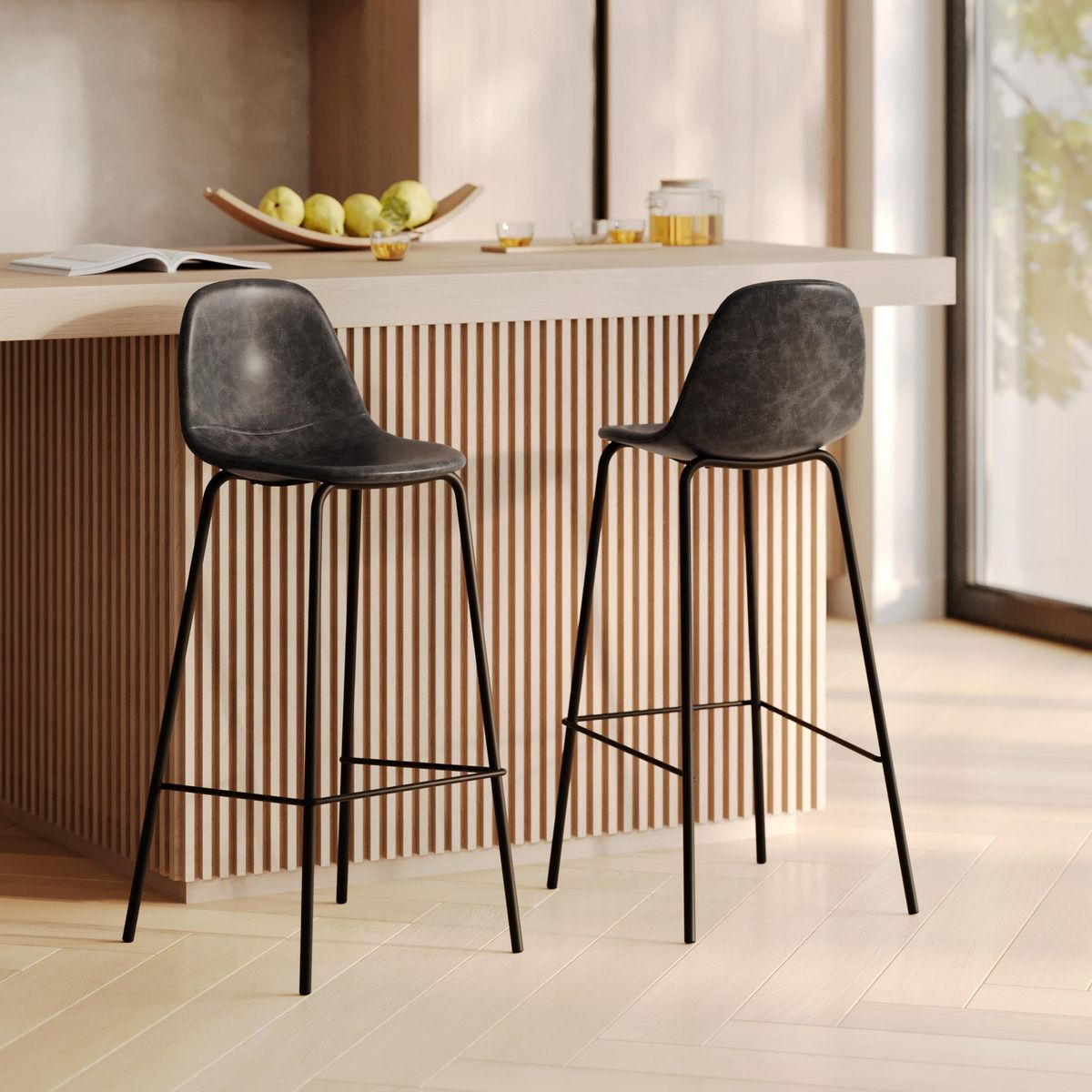 Rendez vous déco Lot de 2 chaises de bar 75 cm en cuir synthétique taupe - Henrik