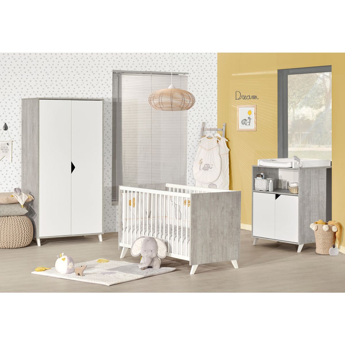 BABY PRICE Chambre bébé complète SCANDI, coloris gris