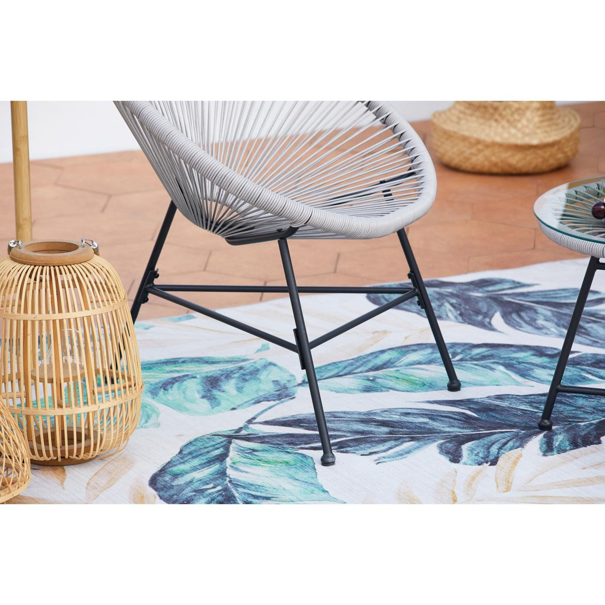 CONCEPT USINE Salon de jardin 2 fauteuils ronds et table basse gris clair ACAPULCO