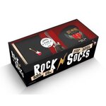 ROCK & SOCKS ! COFFRET AVEC 1 MUG EN CERAMIQUE, 1 CUILLERE EN FORME DE GUITARE ELECTRIQUE, 1 PAIRE DE CHAUSSETTES ET 1 LIVRET DE 100 QUESTIONS SUR LES GROUPES DE ROCK MYTHIQUES, Larousse
