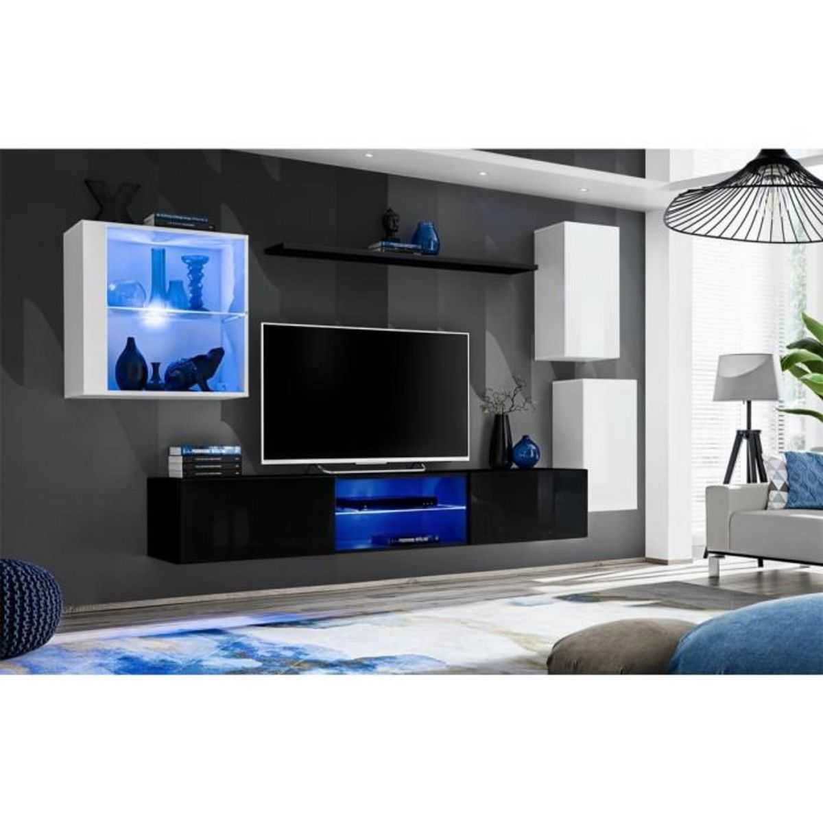 Paris Prix Ensemble Meuble TV Design  Switch XXIII  250cm Blanc & Noir