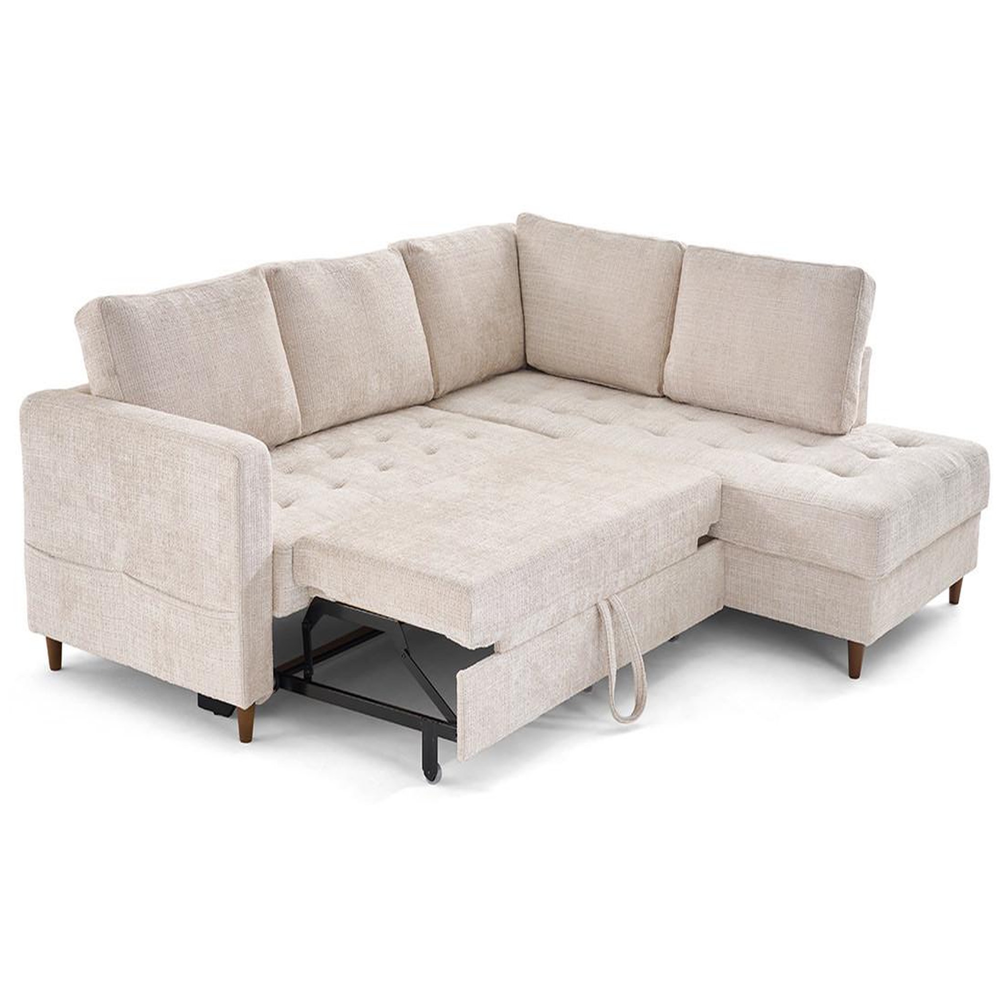 Voir la diapositive 2 : LISA DESIGN Anna - canapé d'angle droit 5 places convertible en velours texturé