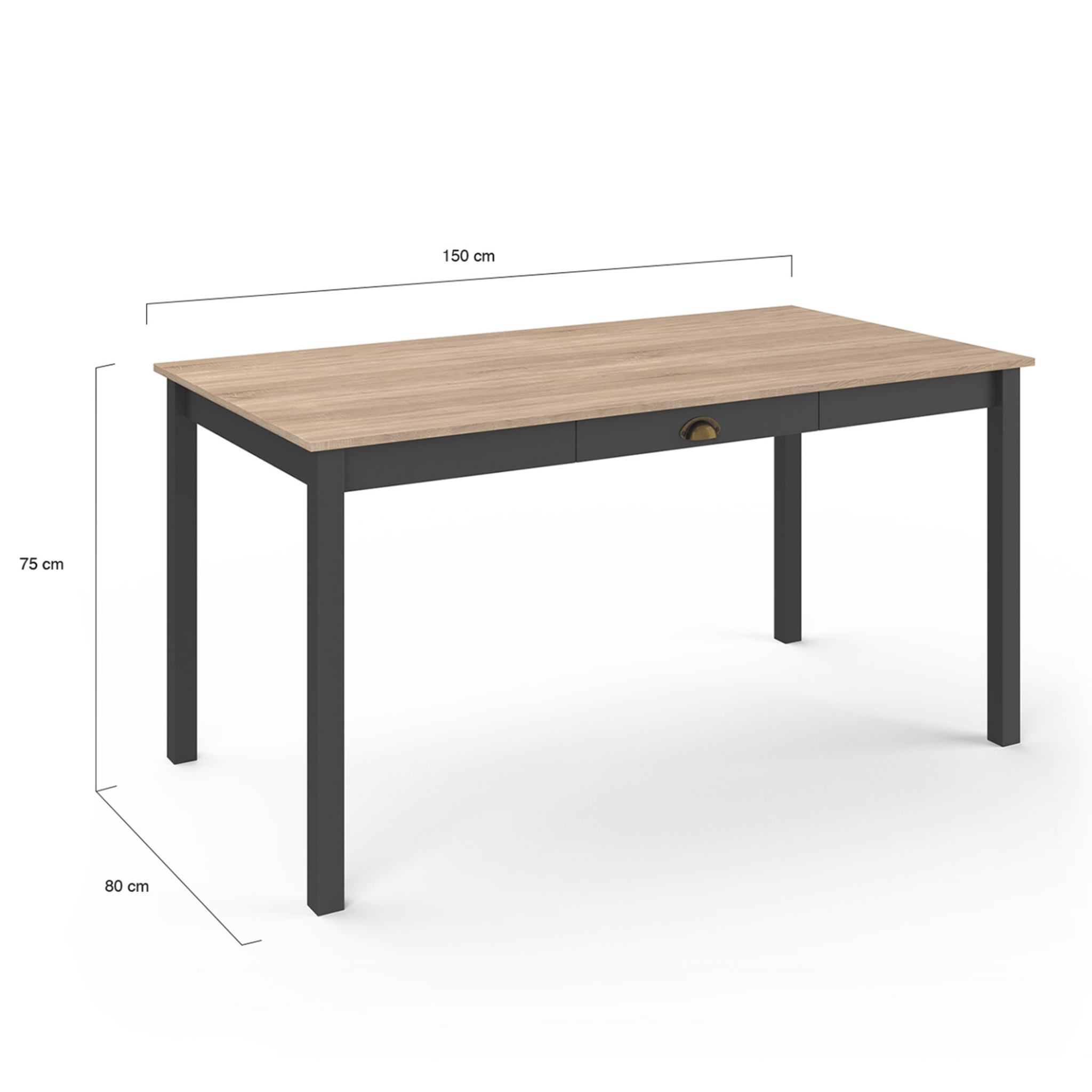 Voir la diapositive 5 : ID MARKET Table à manger rectangle isis 8 personnes avec tiroir bois et noir 150 cm