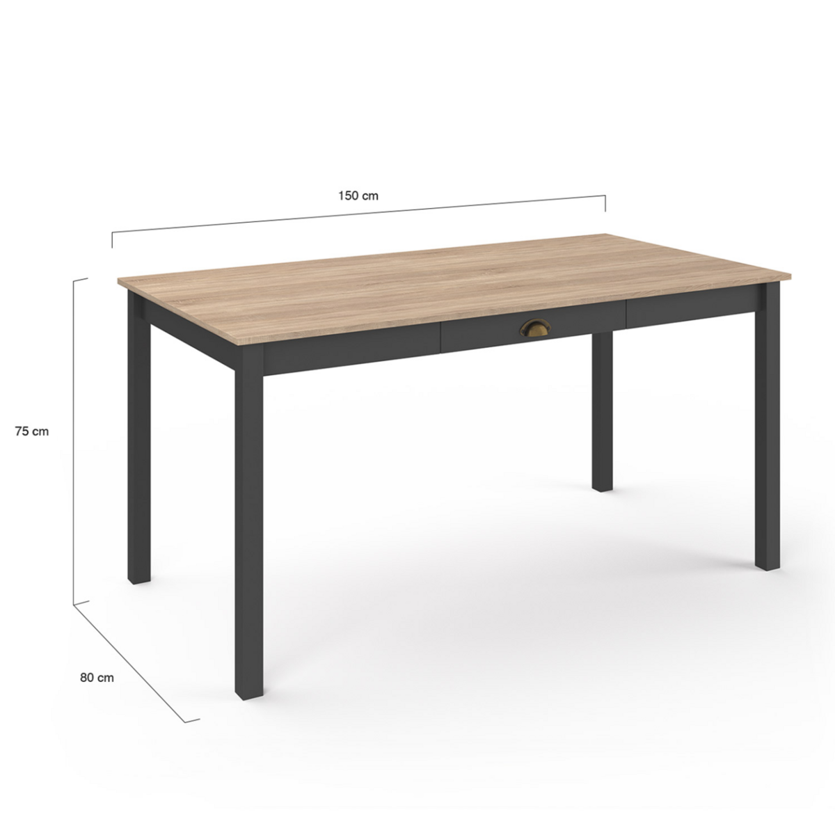 ID MARKET Table à manger rectangle ISIS 8 personnes avec tiroir bois et noir 150 cm