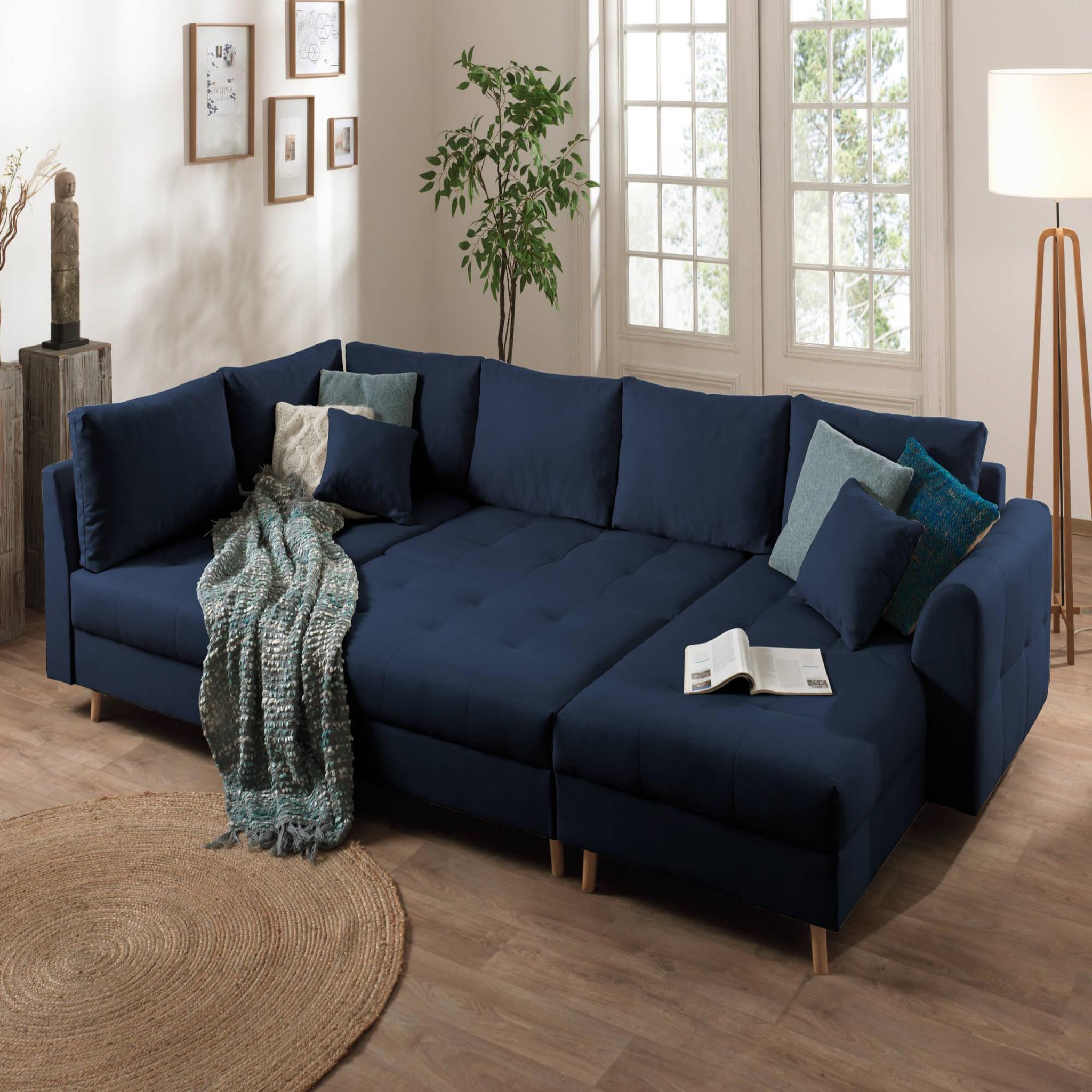 Voir la diapositive 3 : LISA DESIGN Rune - canapé panoramique avec pouf d'appoint - 7 places - style scandinave - gauche