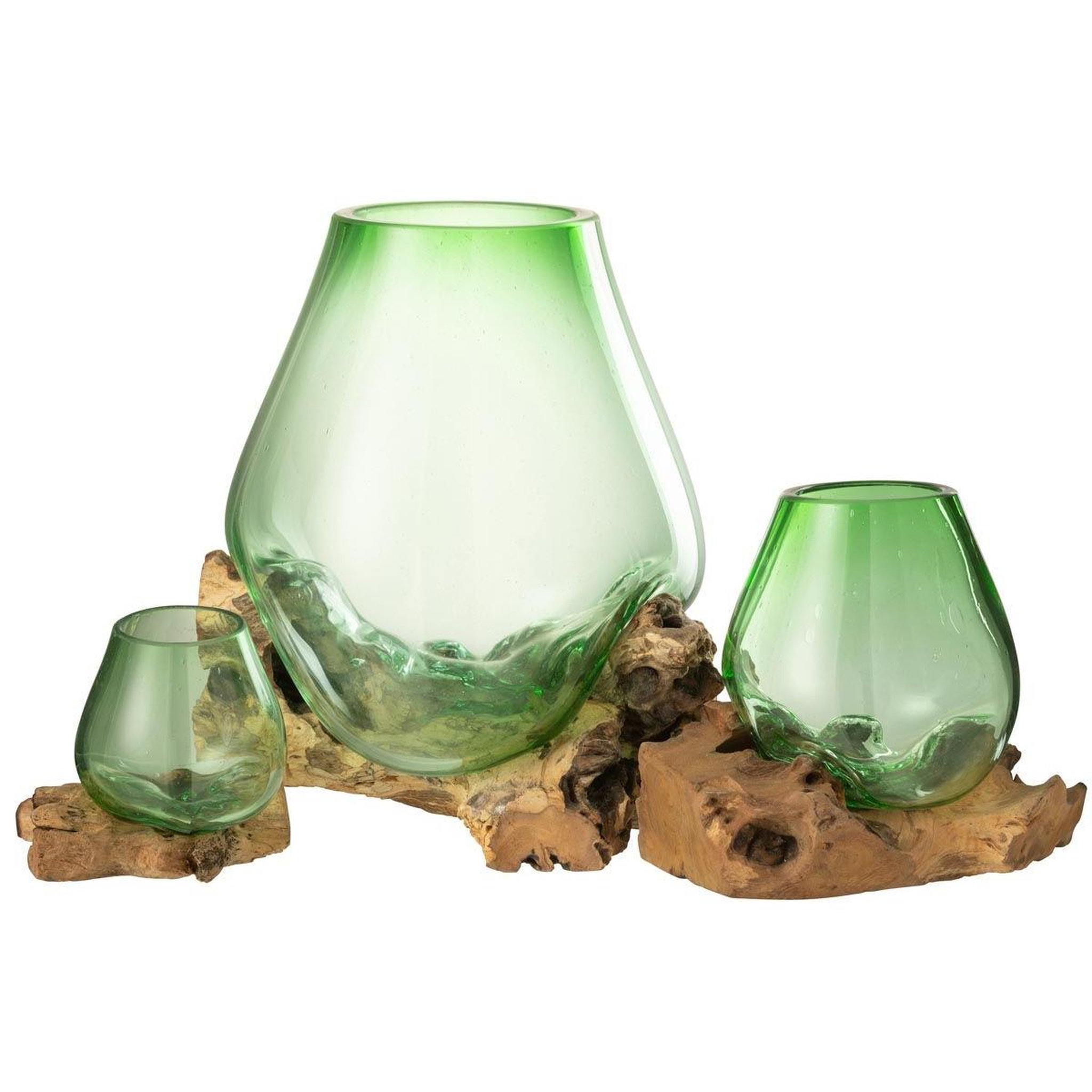 Voir la diapositive 2 : J-LINE Vase en verre sur racine  gamal  33cm vert