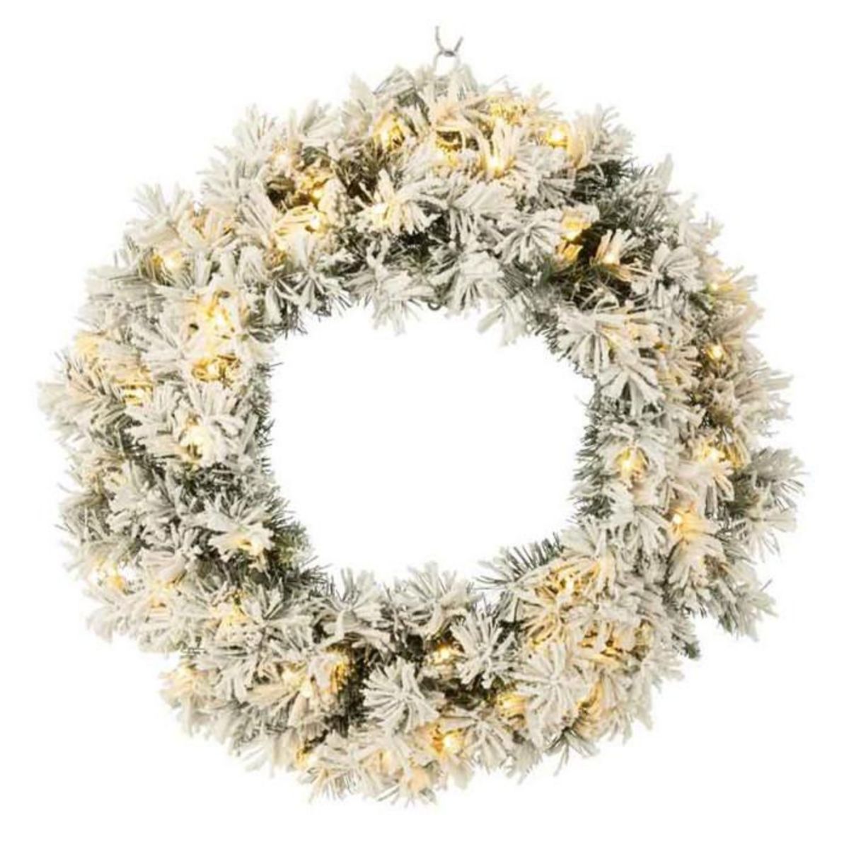 Paris Prix Couronne de Noël Led  Enneigée  63cm Vert & Blanc