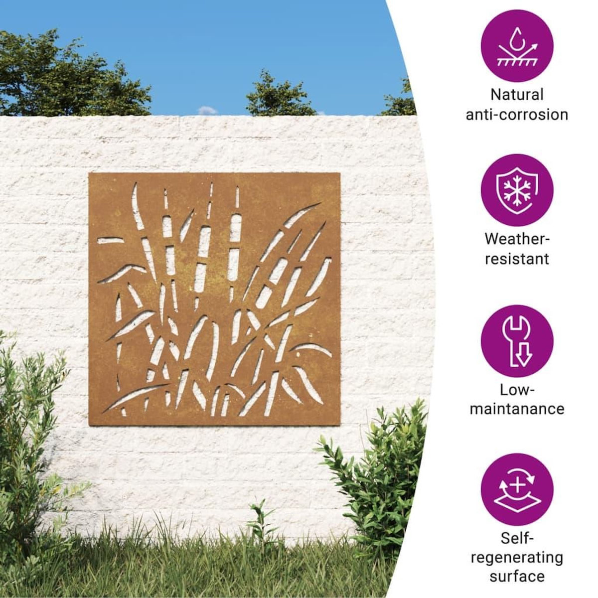 VIDAXL Decoration murale jardin 55x55 cm acier corten design d'herbe