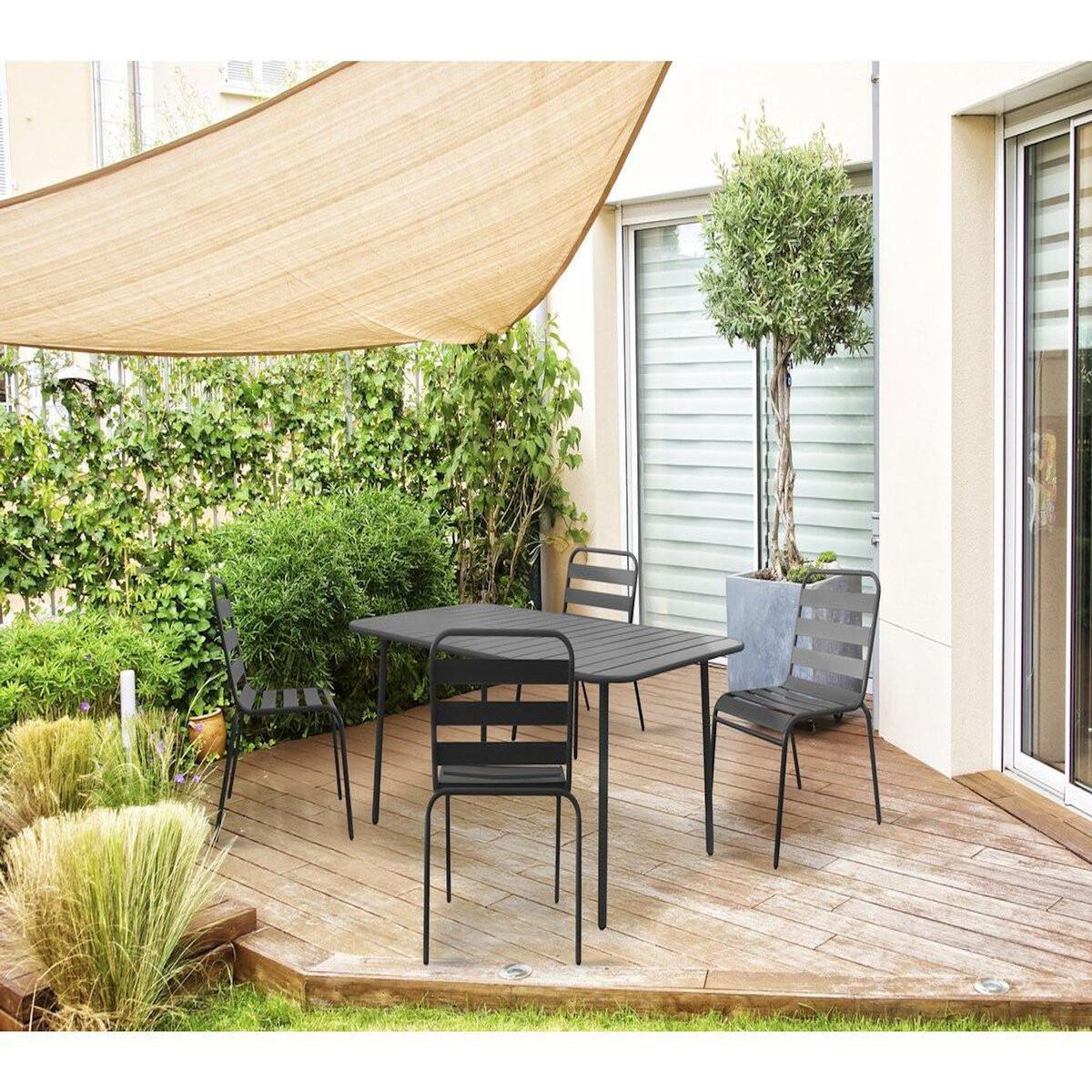 Habitat et Jardin Lot de 4 chaises de jardin en métal empilables  Bilbao  - Gris