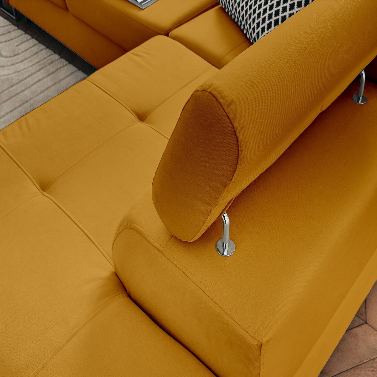 BEST MOBILIER Pablo - canapé d'angle droit - 5 places - convertible avec coffre et têtières réglables - en velours