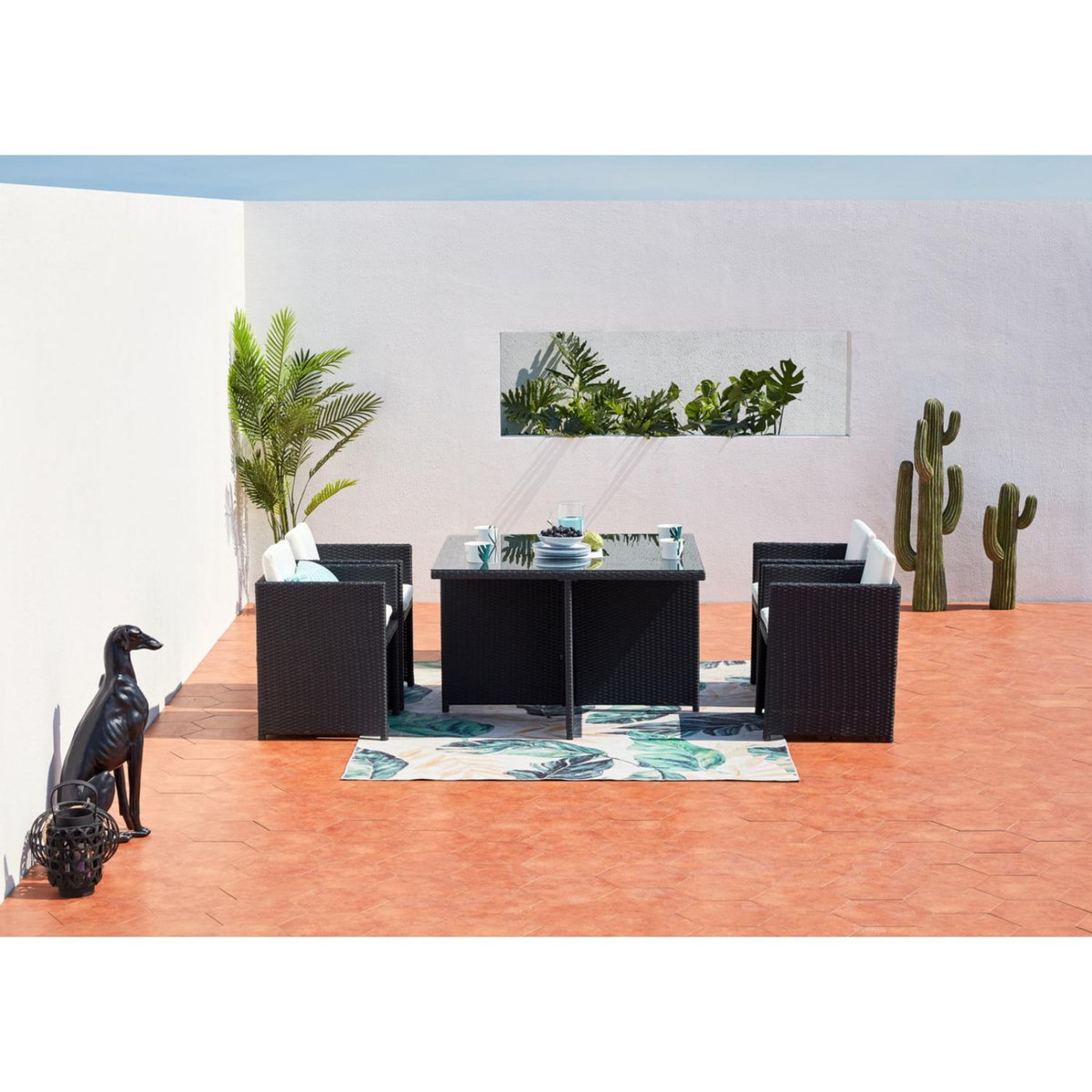 CONCEPT USINE Table et chaises 4 places encastrables en résine noir-blanc MIAMI