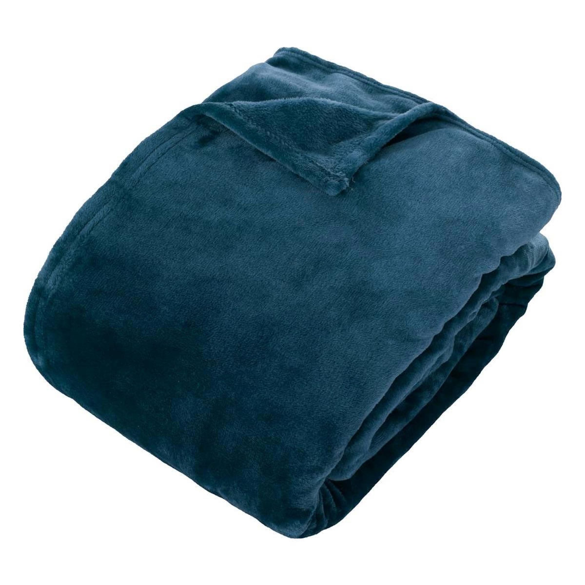 ATMOSPHERA Plaid en Flanelle Uni  Ollis  240x260cm Bleu